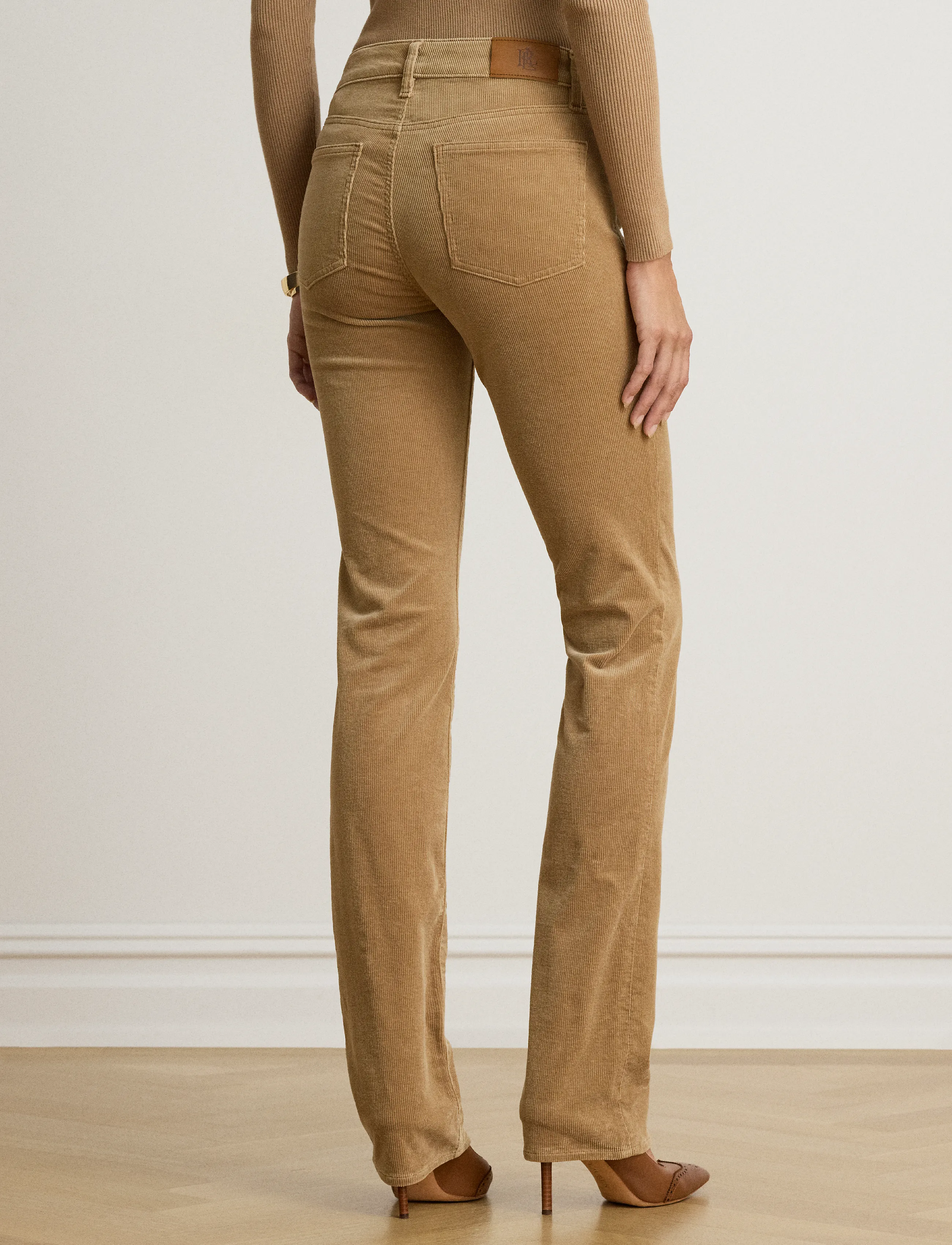 Lauren Ralph Lauren - Mid-Rise Corduroy Slim Straight Pant - velvetpüksid - lauren camel - 3