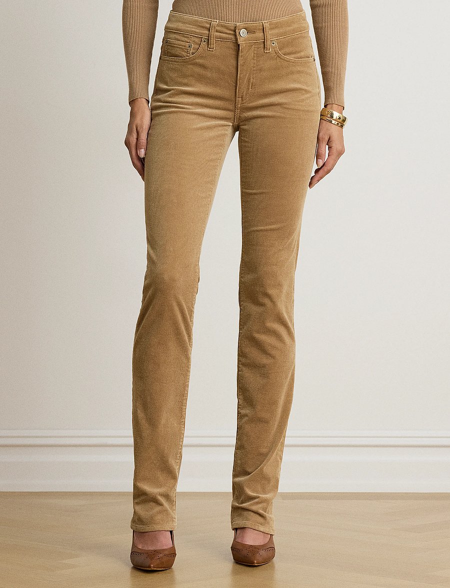 Lauren Ralph Lauren - Mid-Rise Corduroy Slim Straight Pant - velvetpüksid - lauren camel - 5