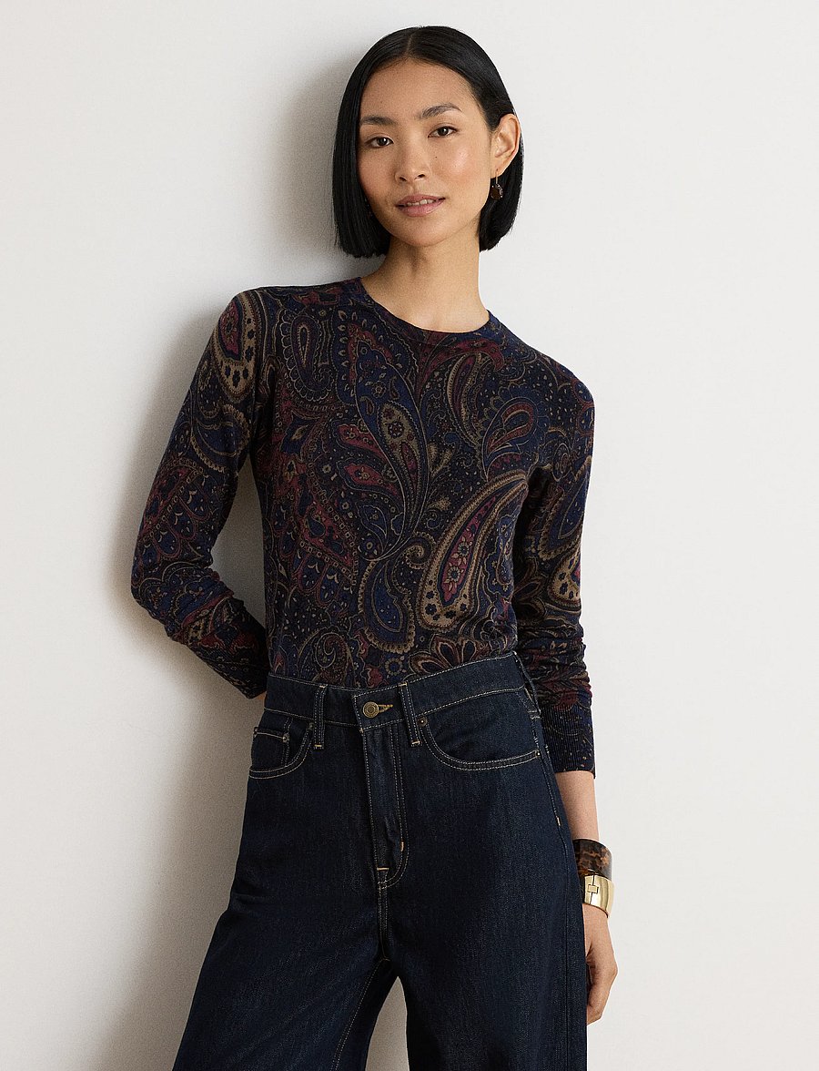 Lauren Ralph Lauren - Paisley Cotton-Modal Sweater - pullover - navy multi - 0