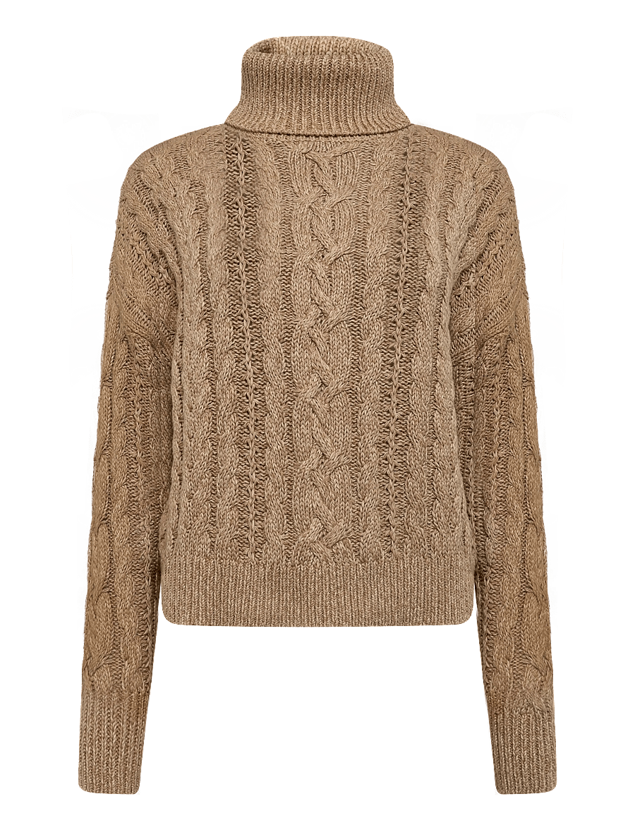 Lauren Ralph Lauren - Marled Cable-Knit Turtleneck Sweater - pullover - camel marl - 1