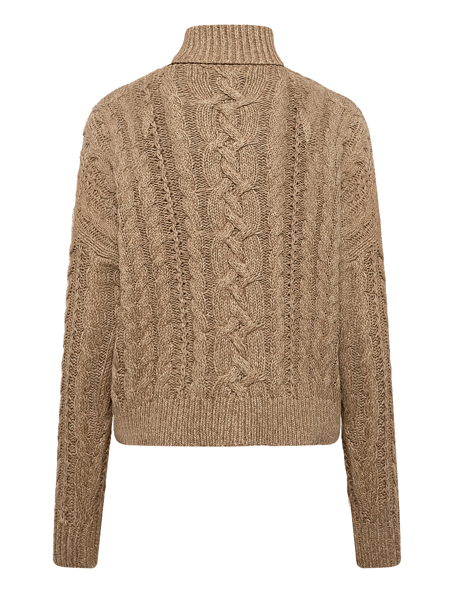 Lauren Ralph Lauren - Marled Cable-Knit Turtleneck Sweater - pullover - camel marl - 2