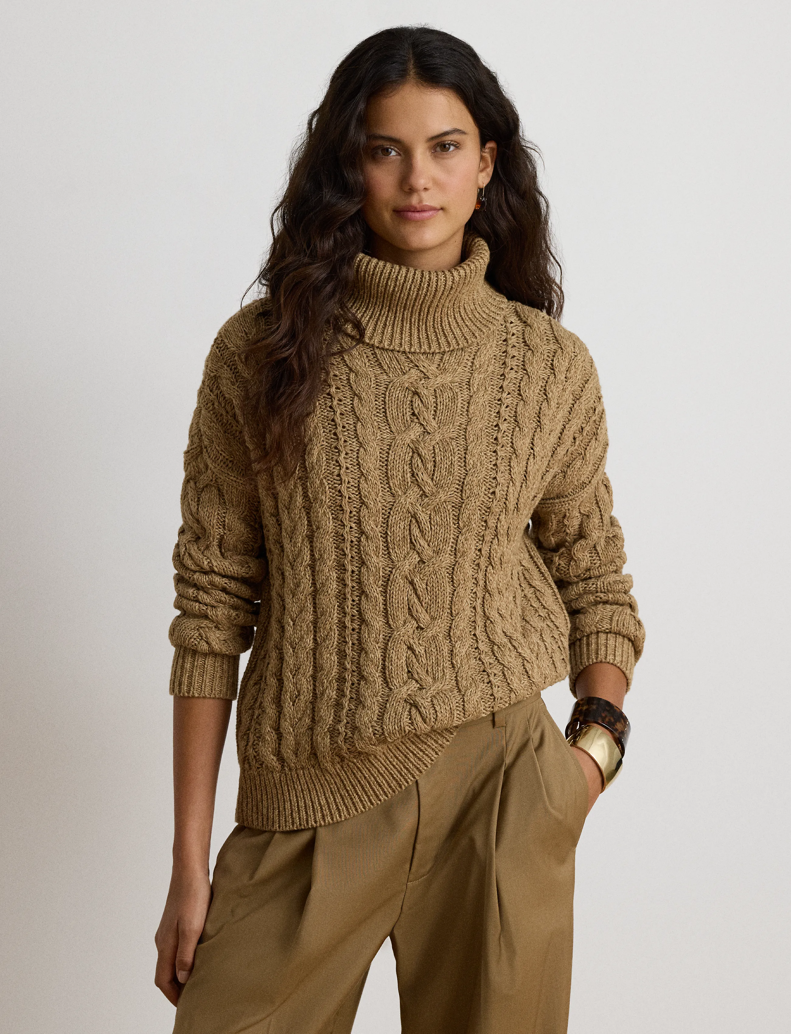 Marled Cable-Knit Turtleneck Sweater