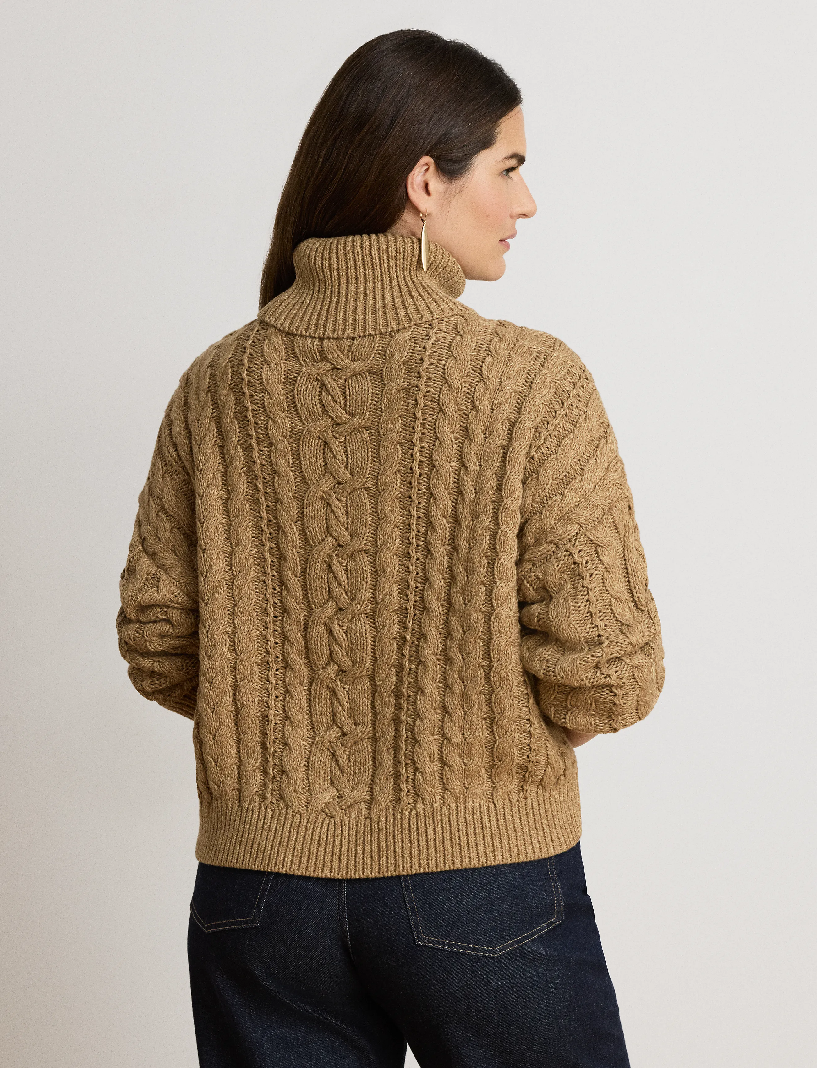Lauren Ralph Lauren - Marled Cable-Knit Turtleneck Sweater - pullover - camel marl - 3