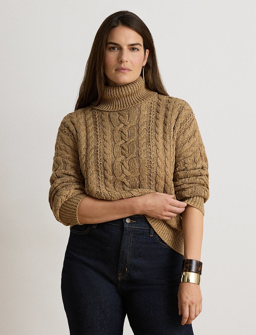 Lauren Ralph Lauren - Marled Cable-Knit Turtleneck Sweater - pullover - camel marl - 4