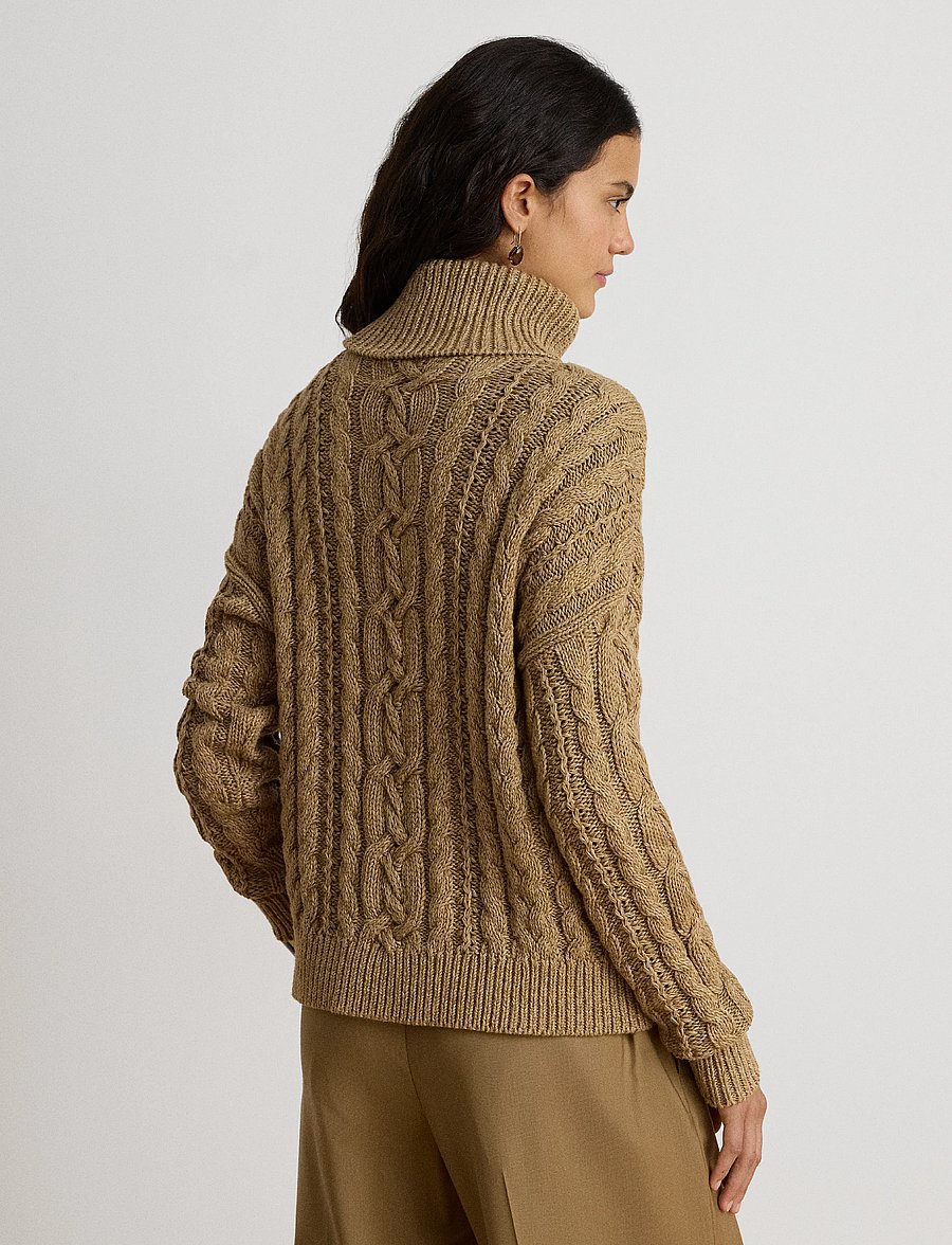 Lauren Ralph Lauren - Marled Cable-Knit Turtleneck Sweater - pullover - camel marl - 5