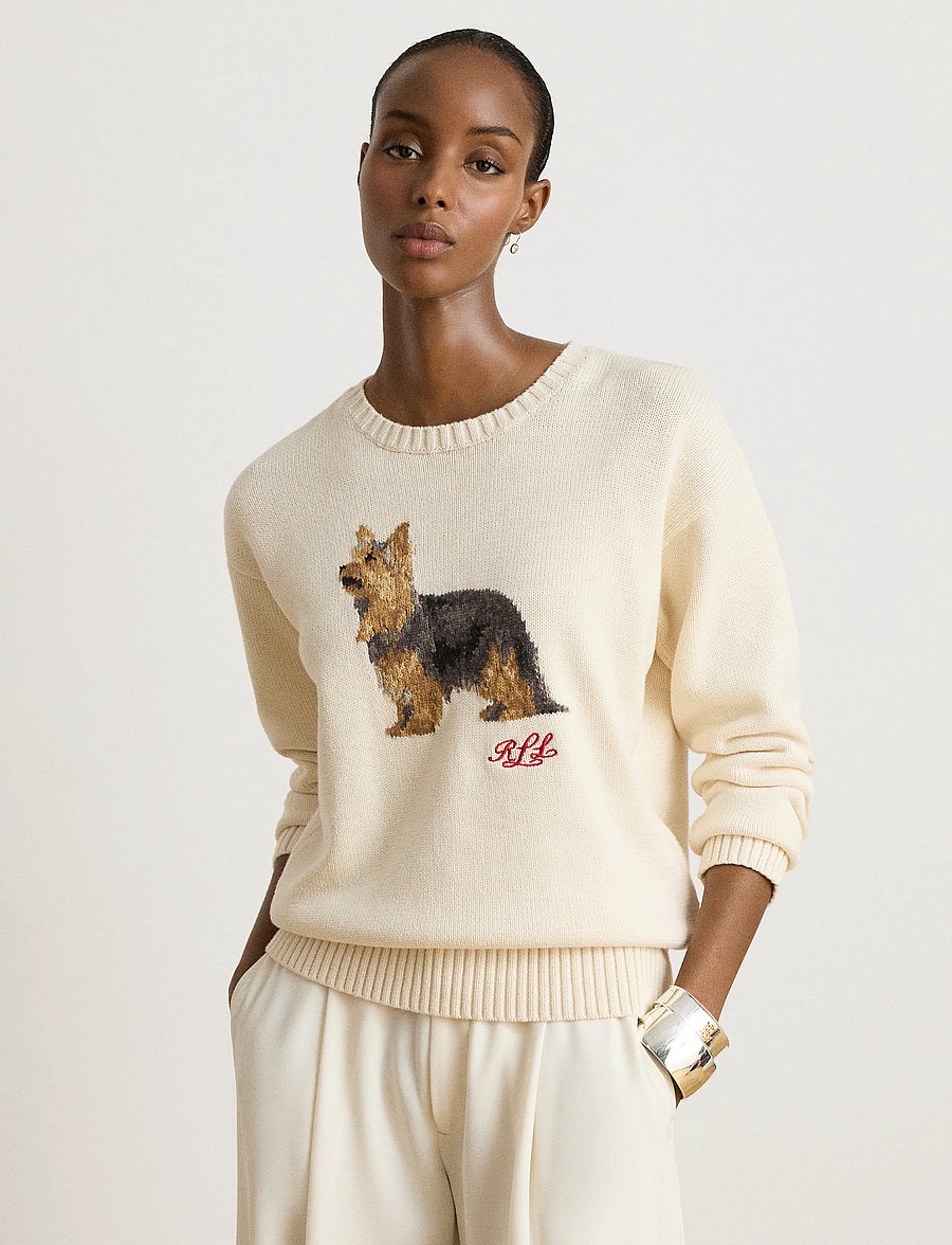 Lauren Ralph Lauren - Intarsia-Knit Yorkshire Terrier Sweater - mascarpone cream - 0