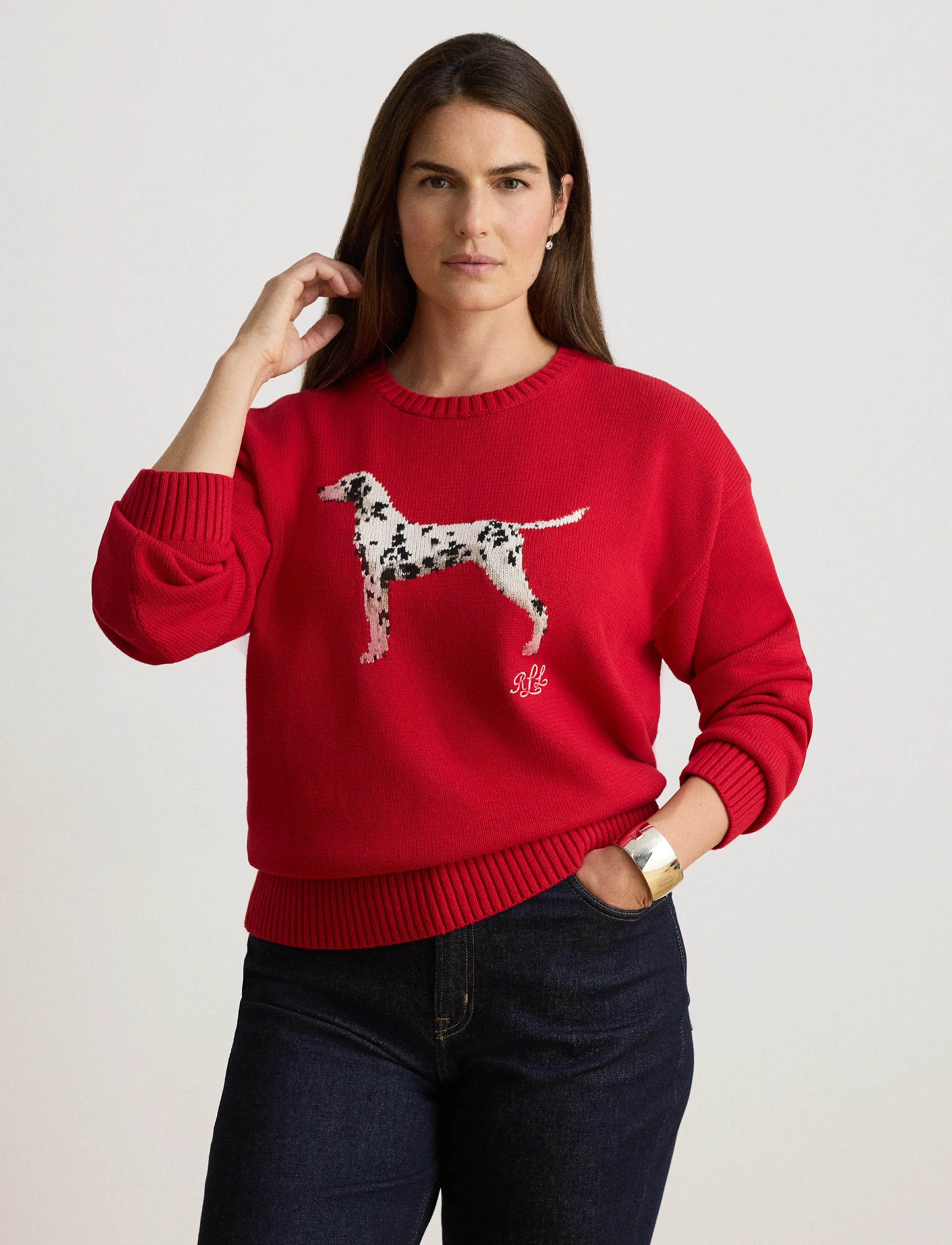Lauren Ralph Lauren - Intarsia-Knit Dalmatian Cotton Sweater - stickade tröjor - ralph red multi - 4