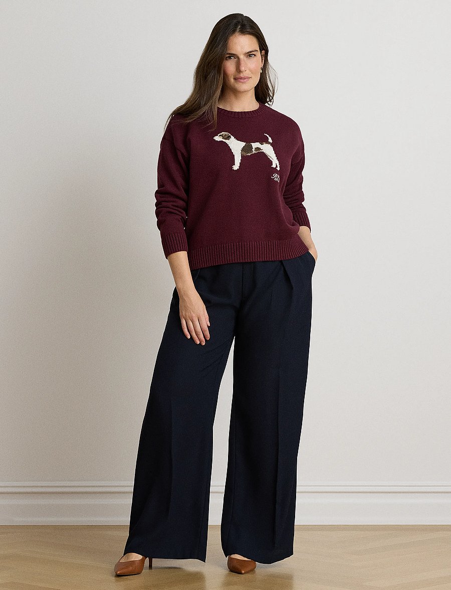 Lauren Ralph Lauren - Intarsia-Knit Cotton Sweater - pullover - dark garnet multi - 0