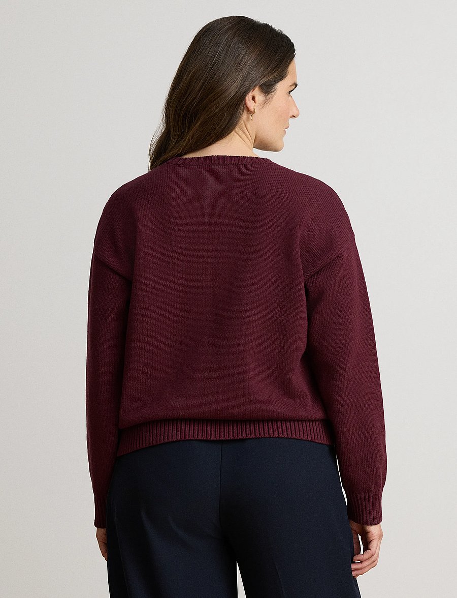 Lauren Ralph Lauren - Intarsia-Knit Cotton Sweater - pullover - dark garnet multi - 3
