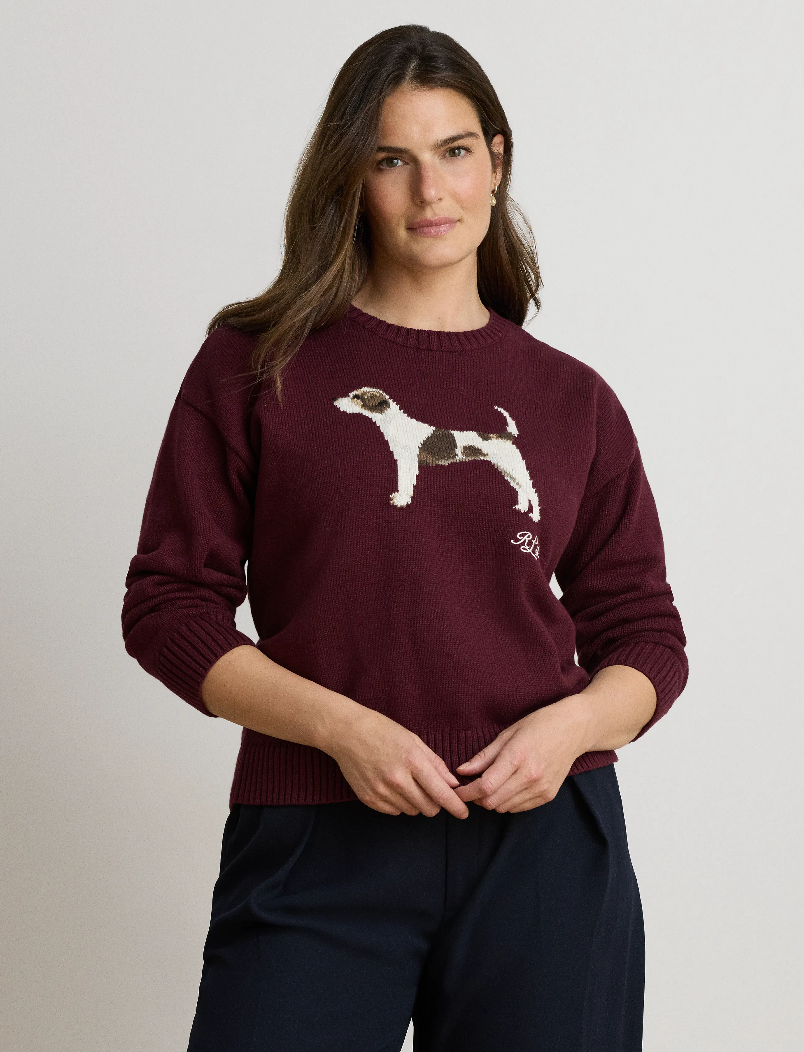 Lauren Ralph Lauren - Intarsia-Knit Cotton Sweater - pullover - dark garnet multi - 4