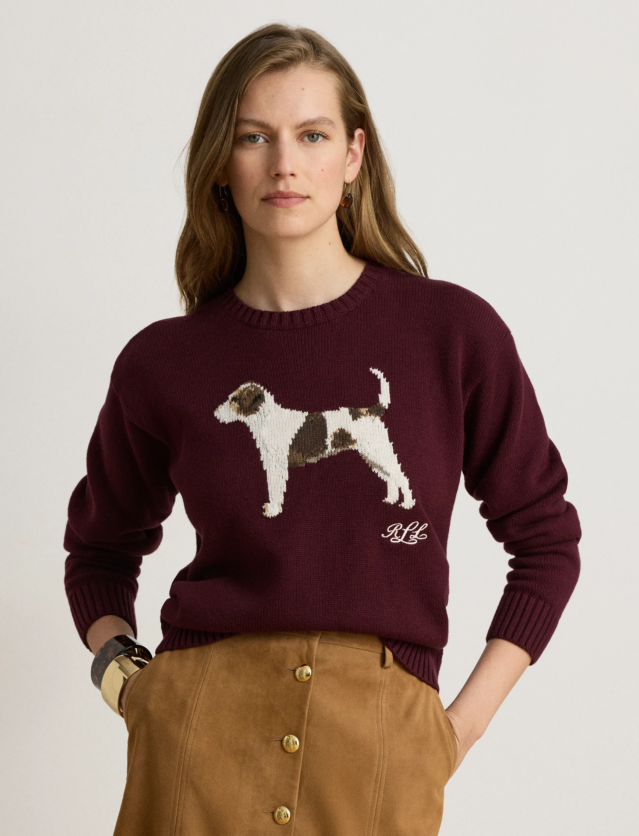 Lauren Ralph Lauren - Intarsia-Knit Cotton Sweater - pullover - dark garnet multi - 5