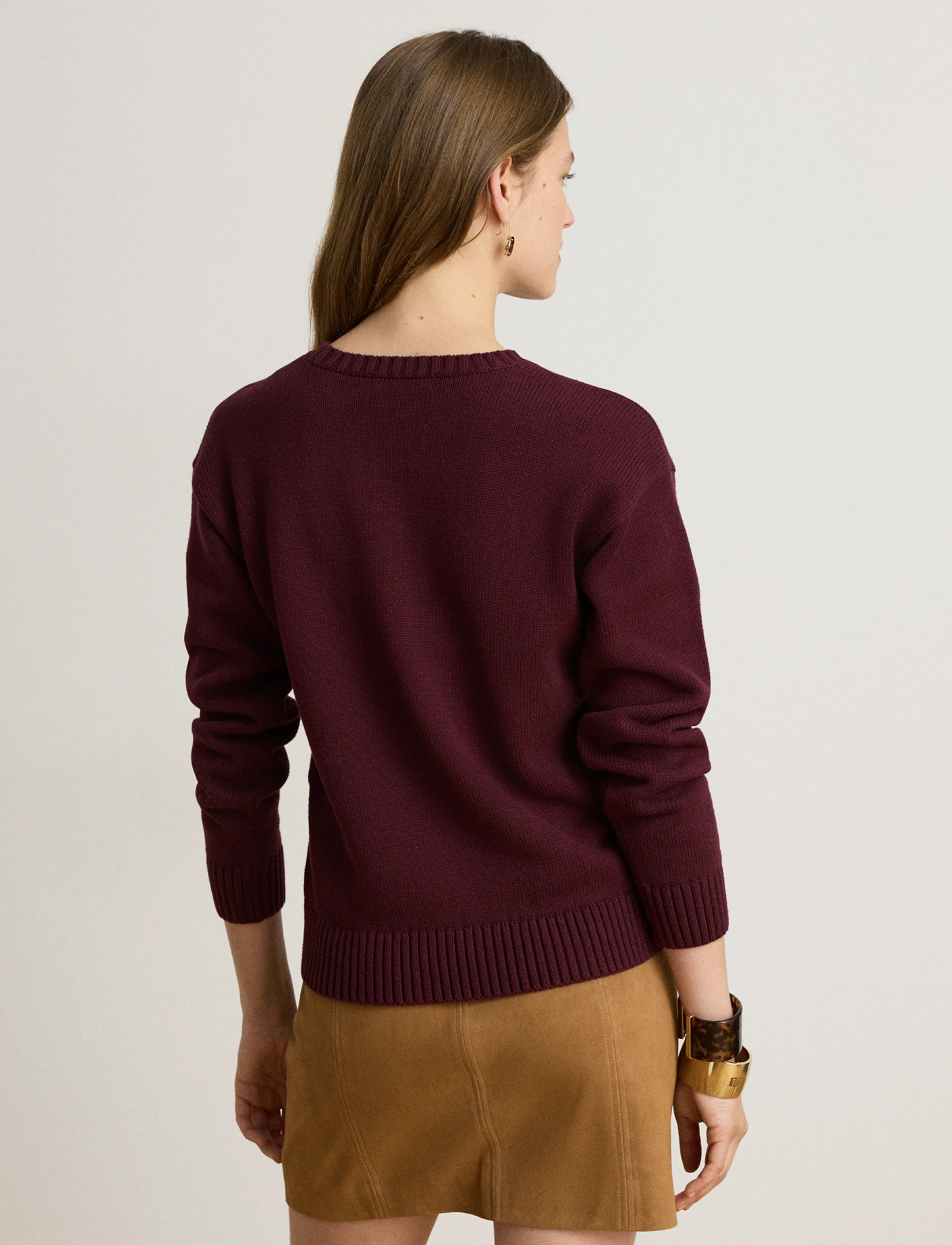 Lauren Ralph Lauren Intarsia-Knit Cotton Sweater - Riided - DARK GARNET MULTI / burgundy