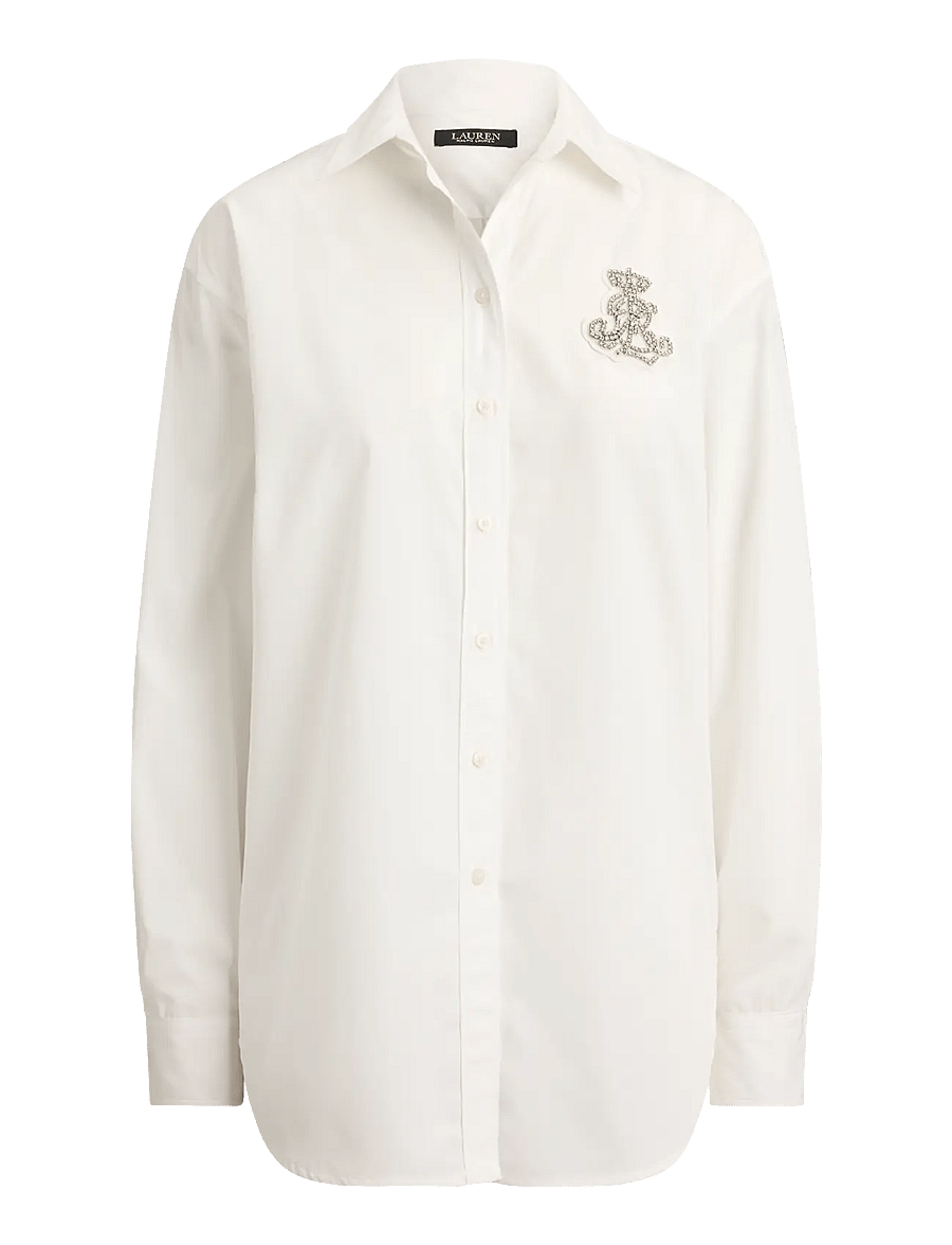 Lauren Ralph Lauren - Relaxed Fit Rhinestone-Bullion Shirt - langærmede skjorter - white - 1