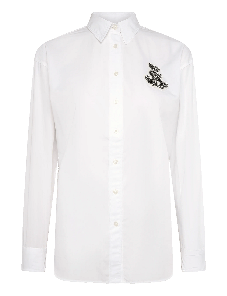 Lauren Ralph Lauren - Relaxed Fit Rhinestone-Bullion Shirt - langärmlige hemden - white - 1