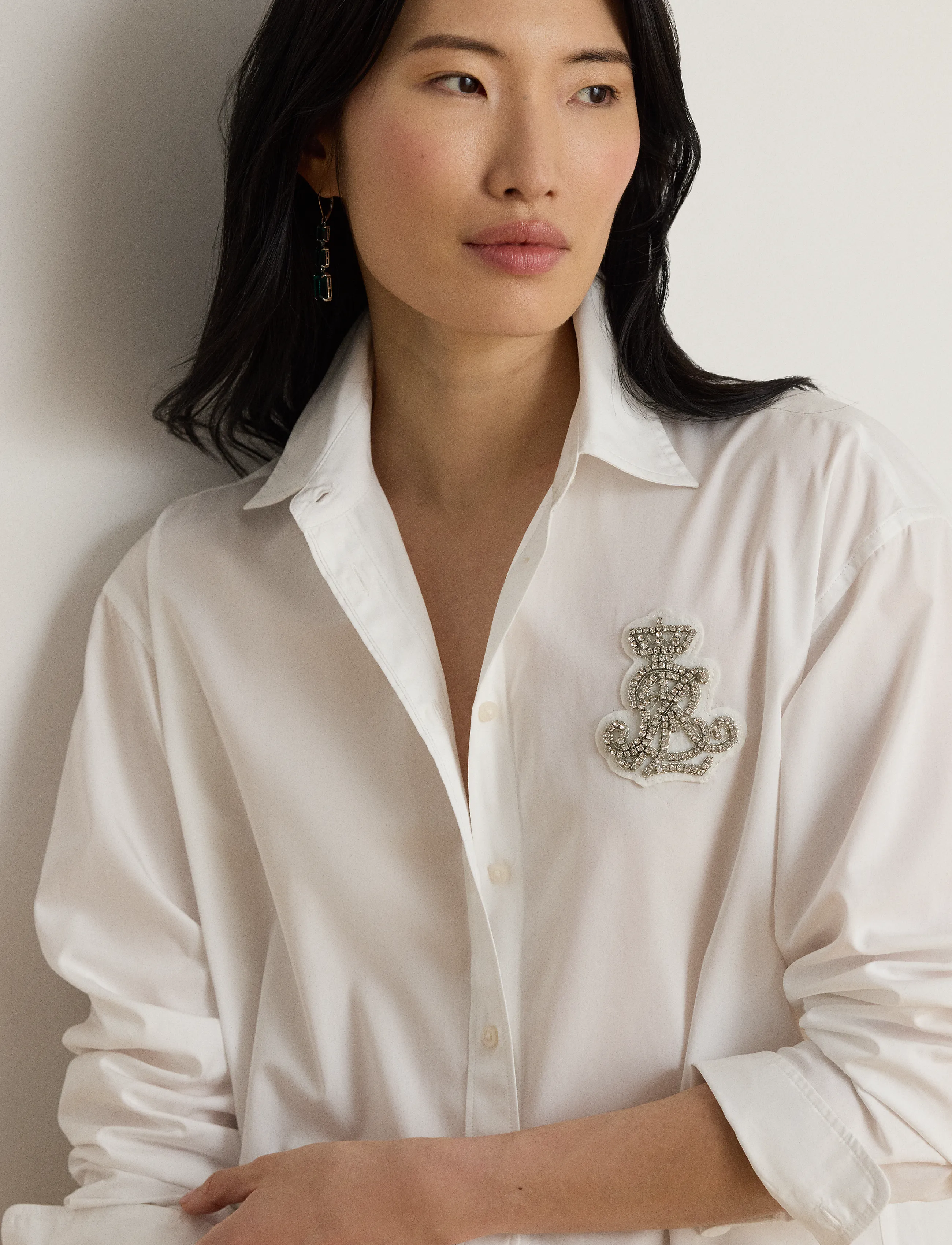 Lauren Ralph Lauren - Relaxed Fit Rhinestone-Bullion Shirt - langærmede skjorter - white - 3