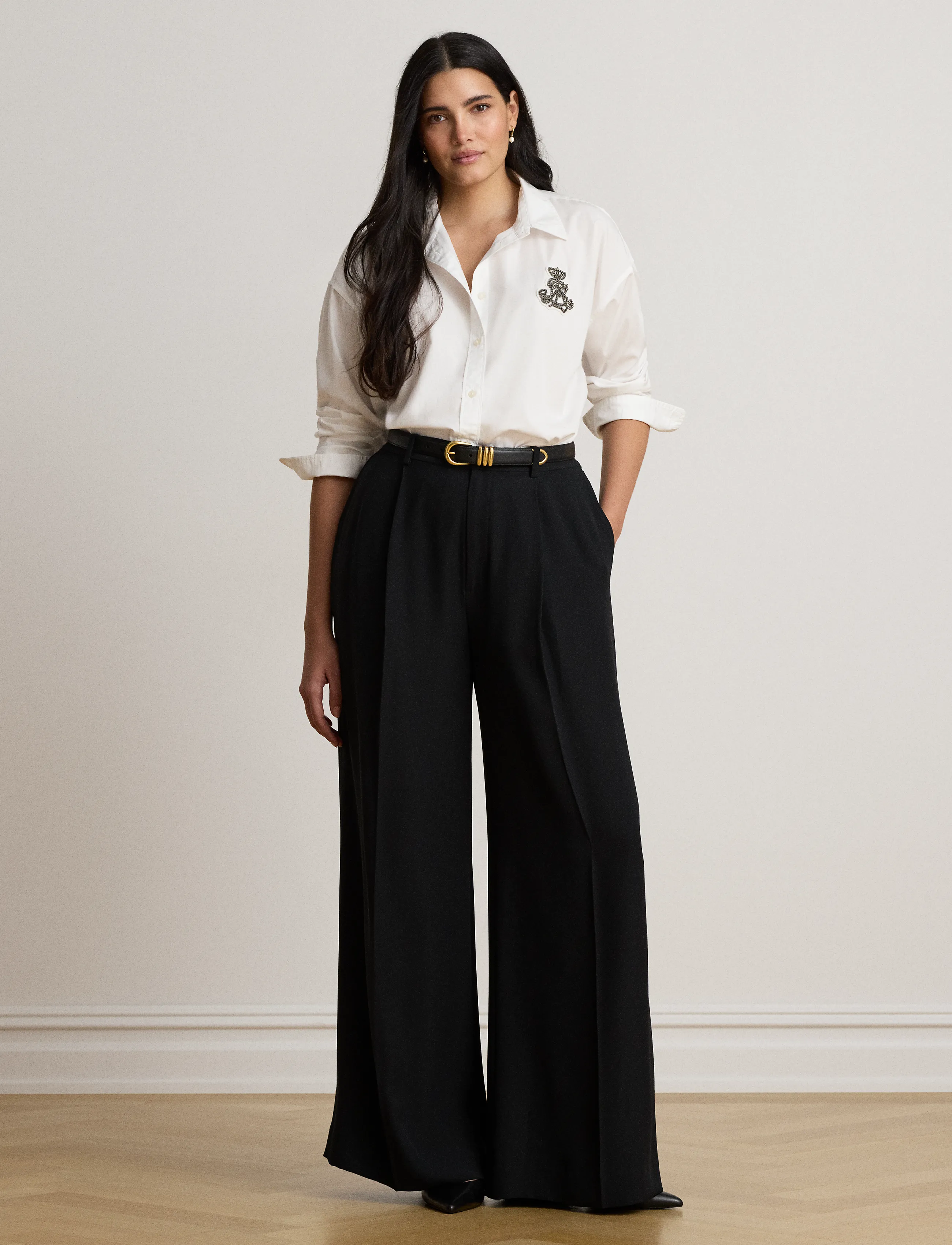 Lauren Ralph Lauren - Relaxed Fit Rhinestone-Bullion Shirt - langärmlige hemden - white - 5