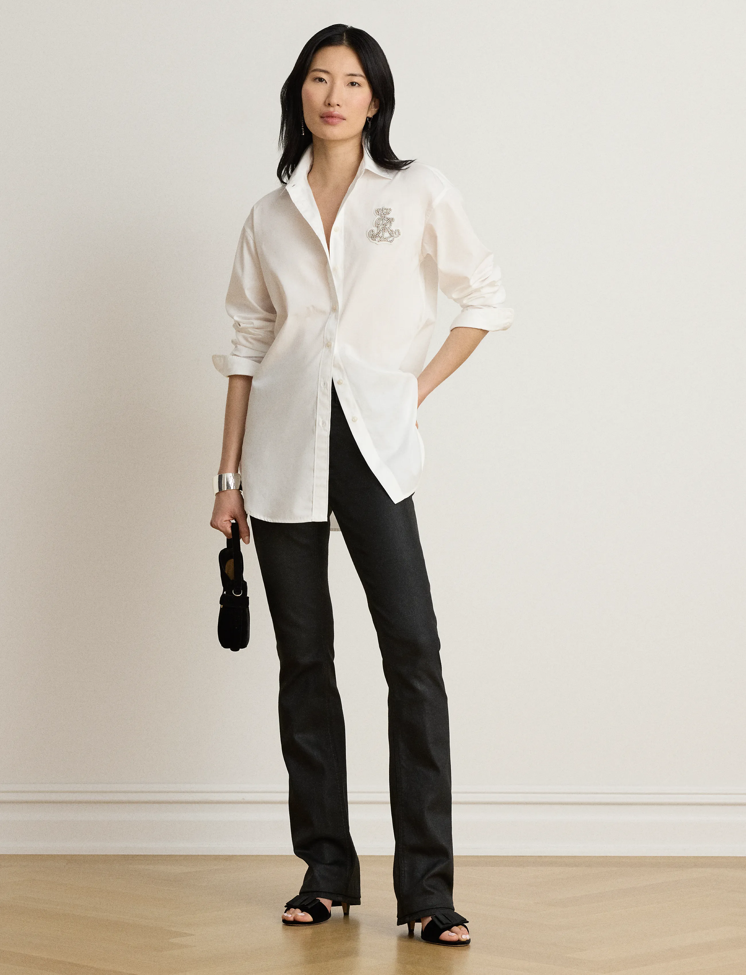 Lauren Ralph Lauren - Relaxed Fit Rhinestone-Bullion Shirt - langærmede skjorter - white - 4