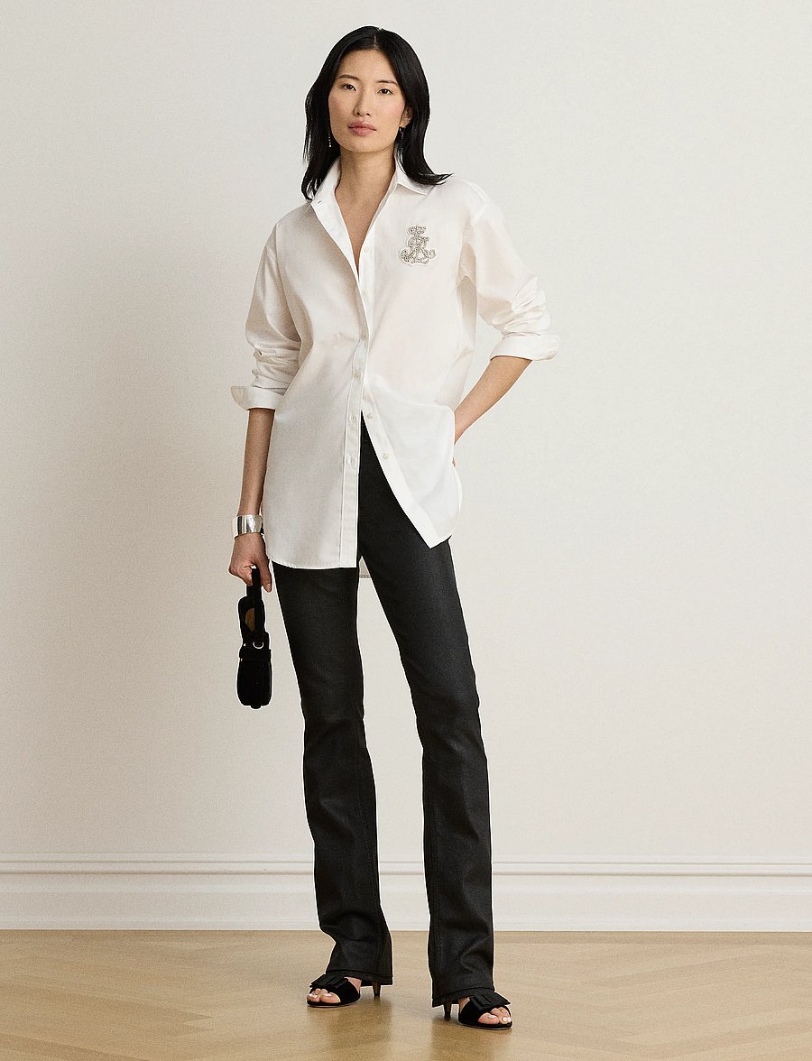 Lauren Ralph Lauren - Relaxed Fit Rhinestone-Bullion Shirt - langærmede skjorter - white - 4