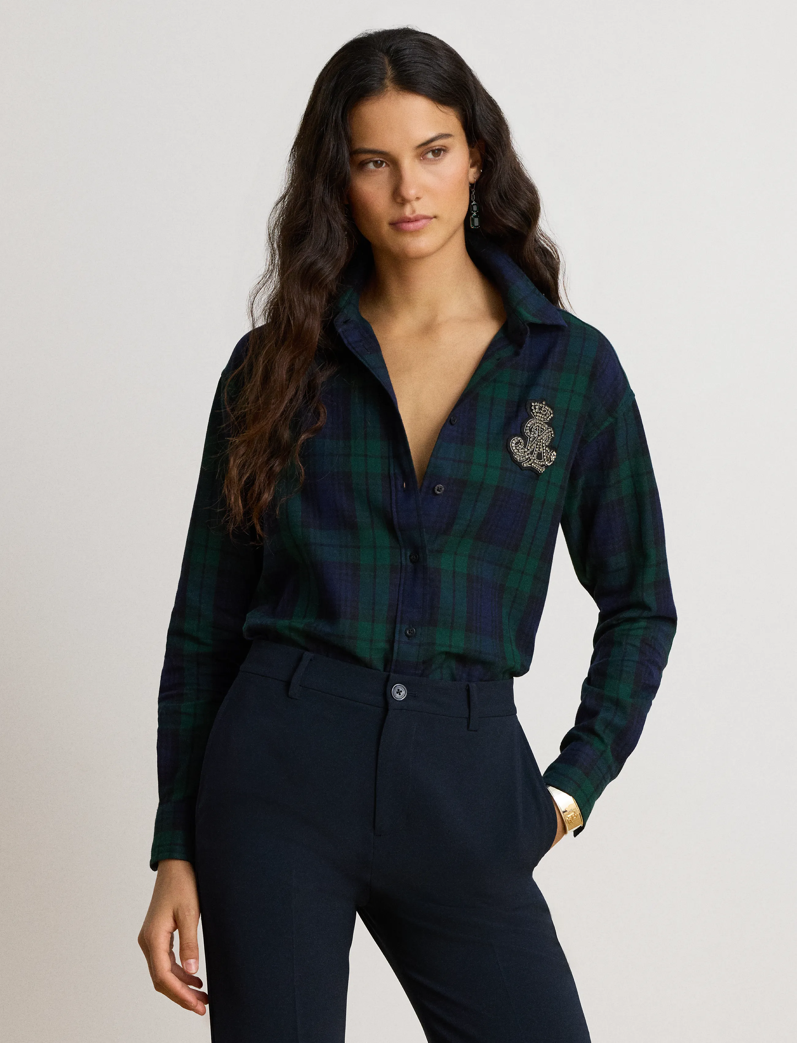 Lauren Ralph Lauren Relaxed Fit Bullion Black Watch Shirt - Pluusid ja särgid - BLACK/GREEN MULTI / green