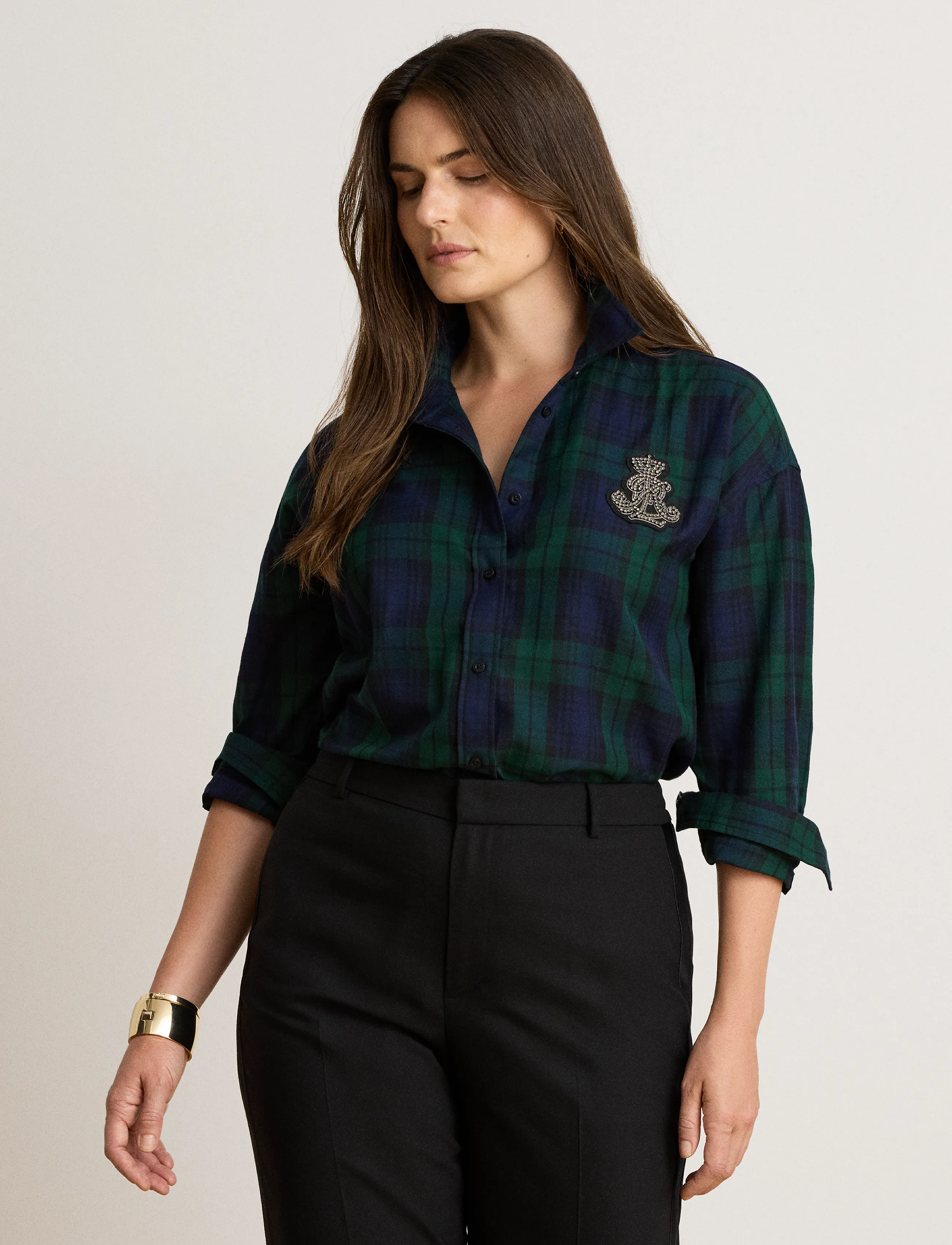 Lauren Ralph Lauren Relaxed Fit Bullion Black Watch Shirt - Lauren Ralph Lauren - BLACK/GREEN MULTI / green