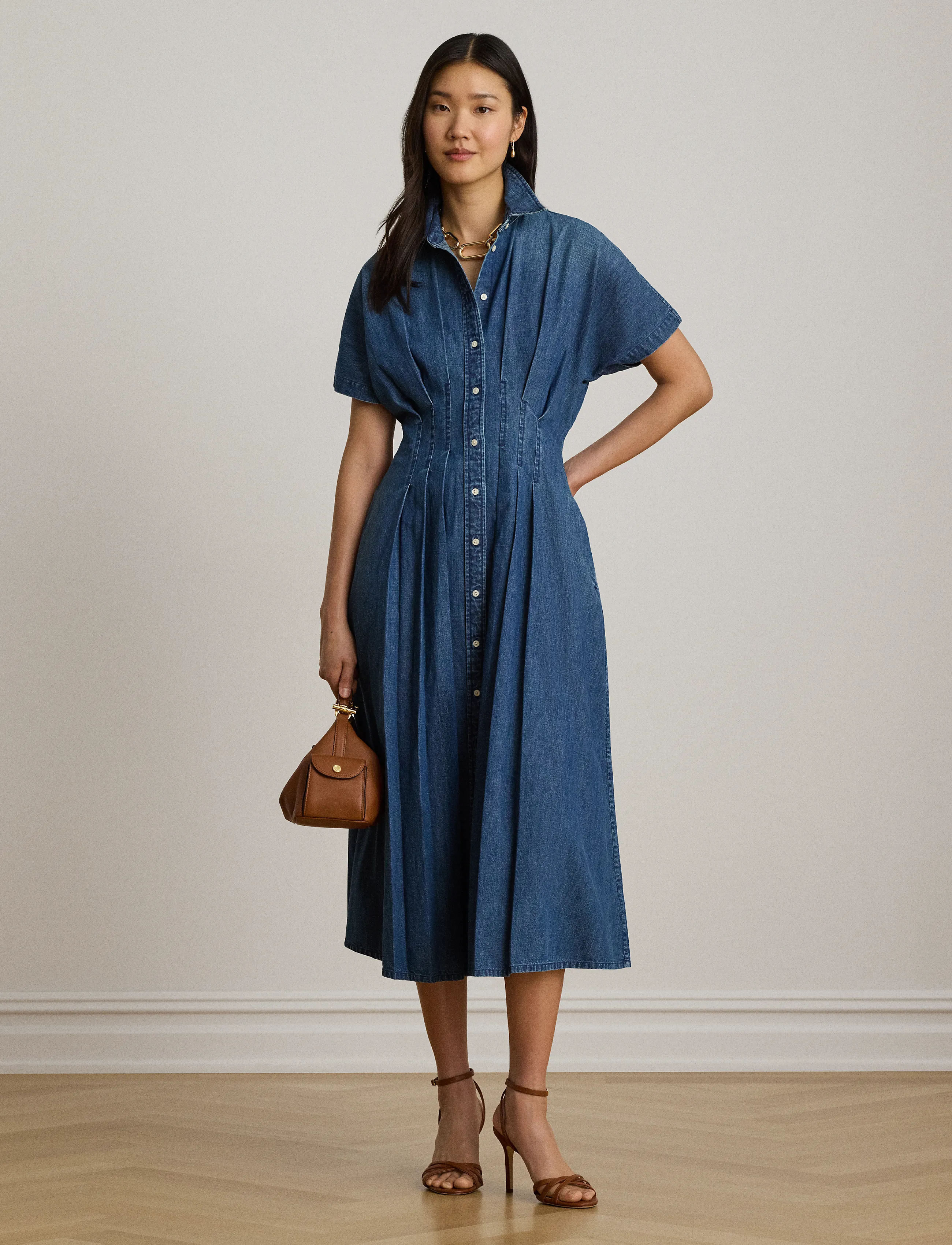 Lauren Ralph Lauren Pleated Denim Shirtdress - Skjortekjoler - ATLANTIC BLUE WAS / blue