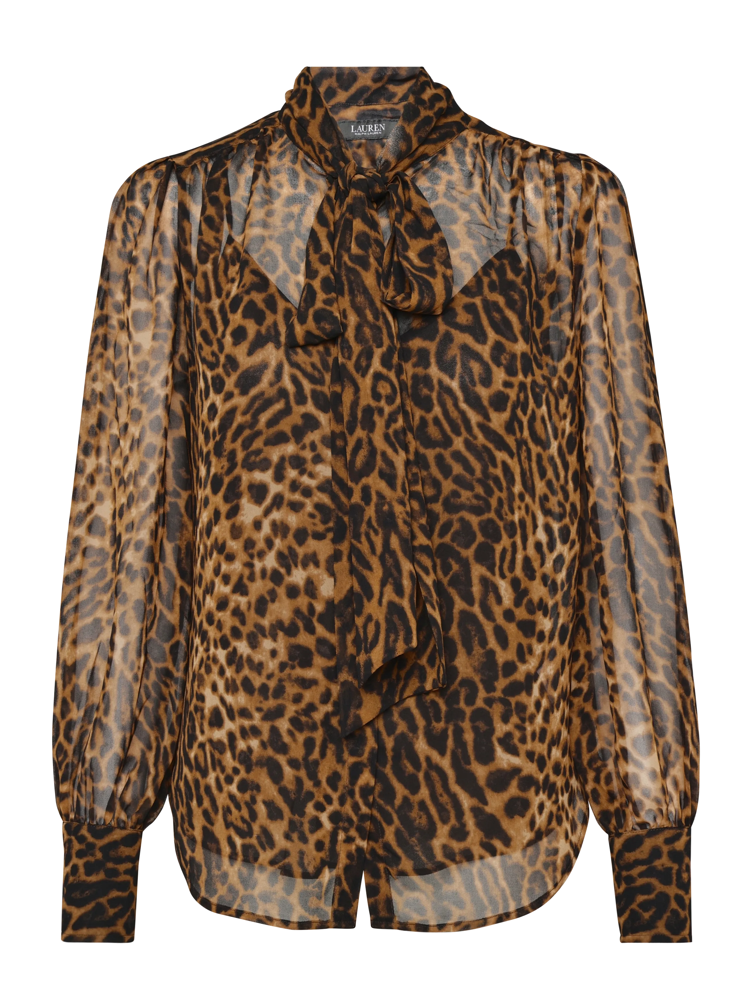 Lauren Ralph Lauren Ocelot-Print Chiffon Tie-Neck Blouse - Blusar & Skjortor - TAN MULTI / brown
