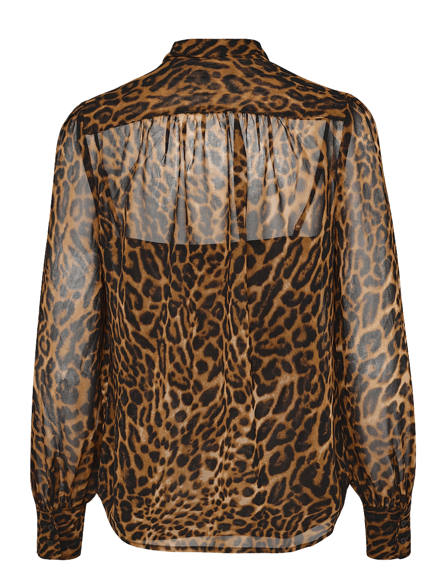 Lauren Ralph Lauren - Ocelot-Print Chiffon Tie-Neck Blouse - långärmade blusar - tan multi - 1