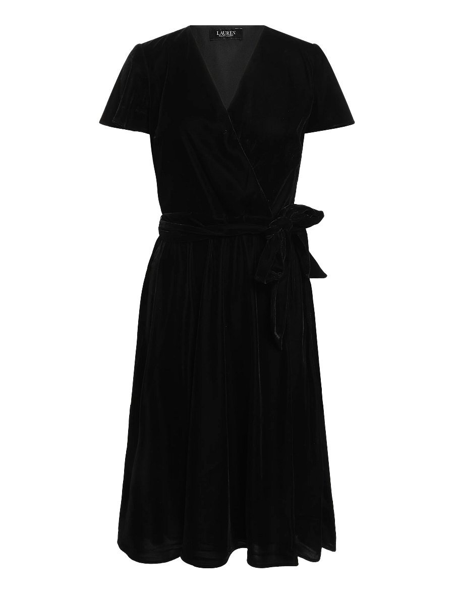 Lauren Ralph Lauren - Belted Velvet Surplice Dress - hõlmikkleidid - black velvet - 2