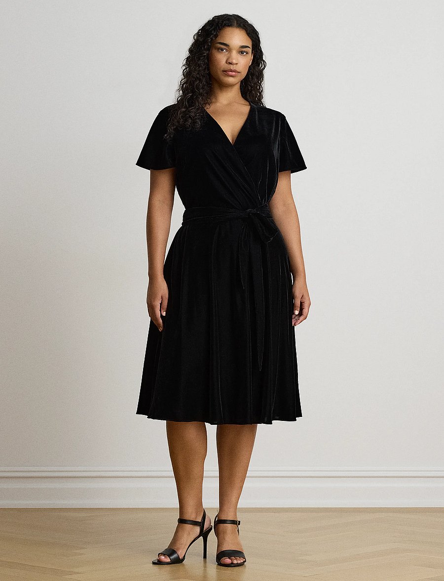 Lauren Ralph Lauren - Belted Velvet Surplice Dress - hõlmikkleidid - black velvet - 1