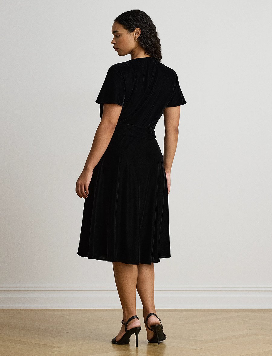 Lauren Ralph Lauren - Belted Velvet Surplice Dress - hõlmikkleidid - black velvet - 4