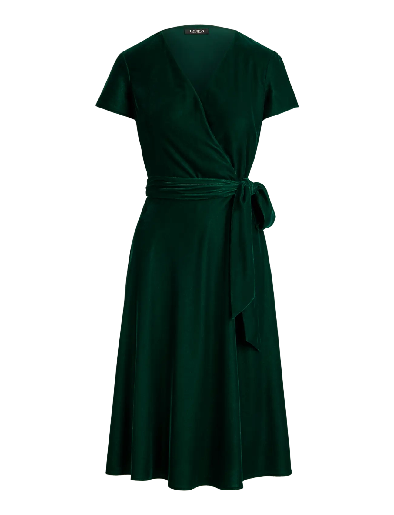 Lauren Ralph Lauren - Belted Velvet Surplice Dress - hõlmikkleidid - dark evergreen vl - 2