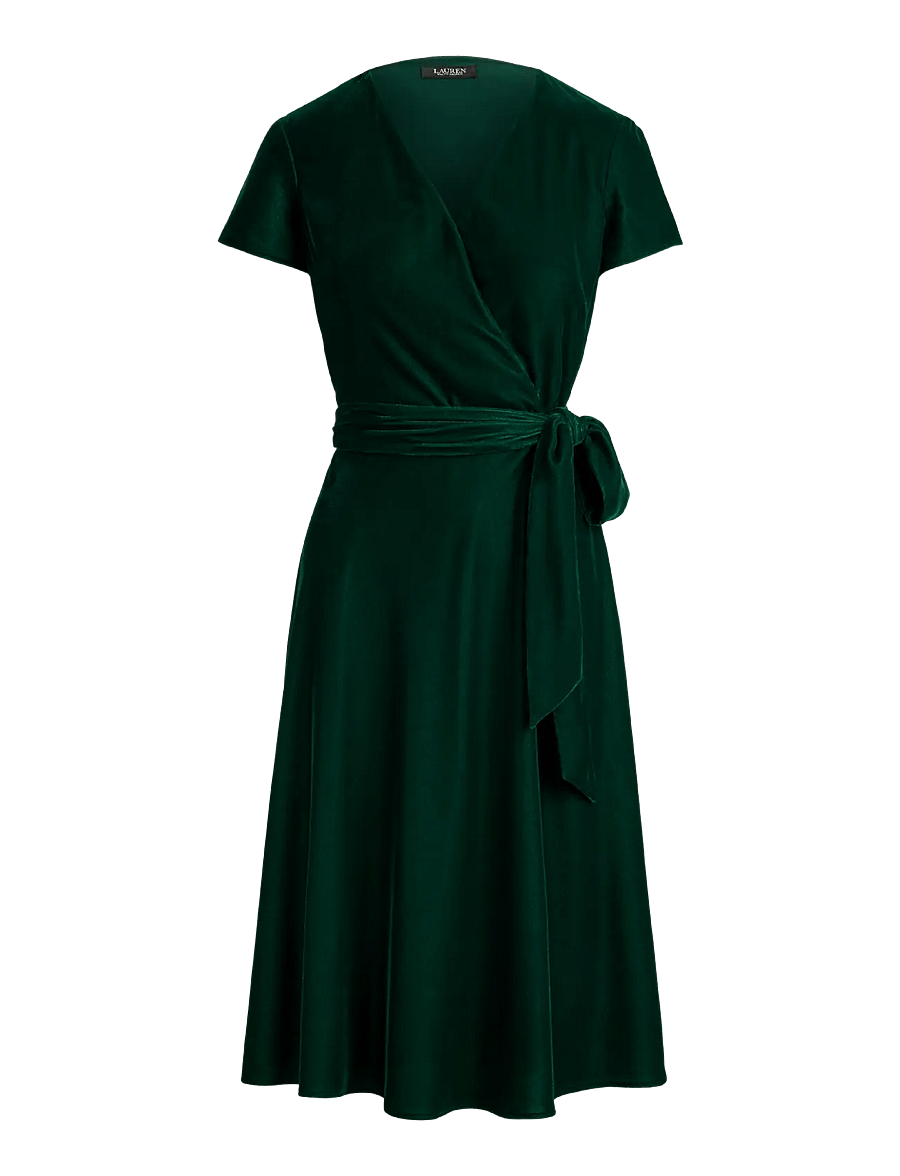 Lauren Ralph Lauren - Belted Velvet Surplice Dress - hõlmikkleidid - dark evergreen vl - 2
