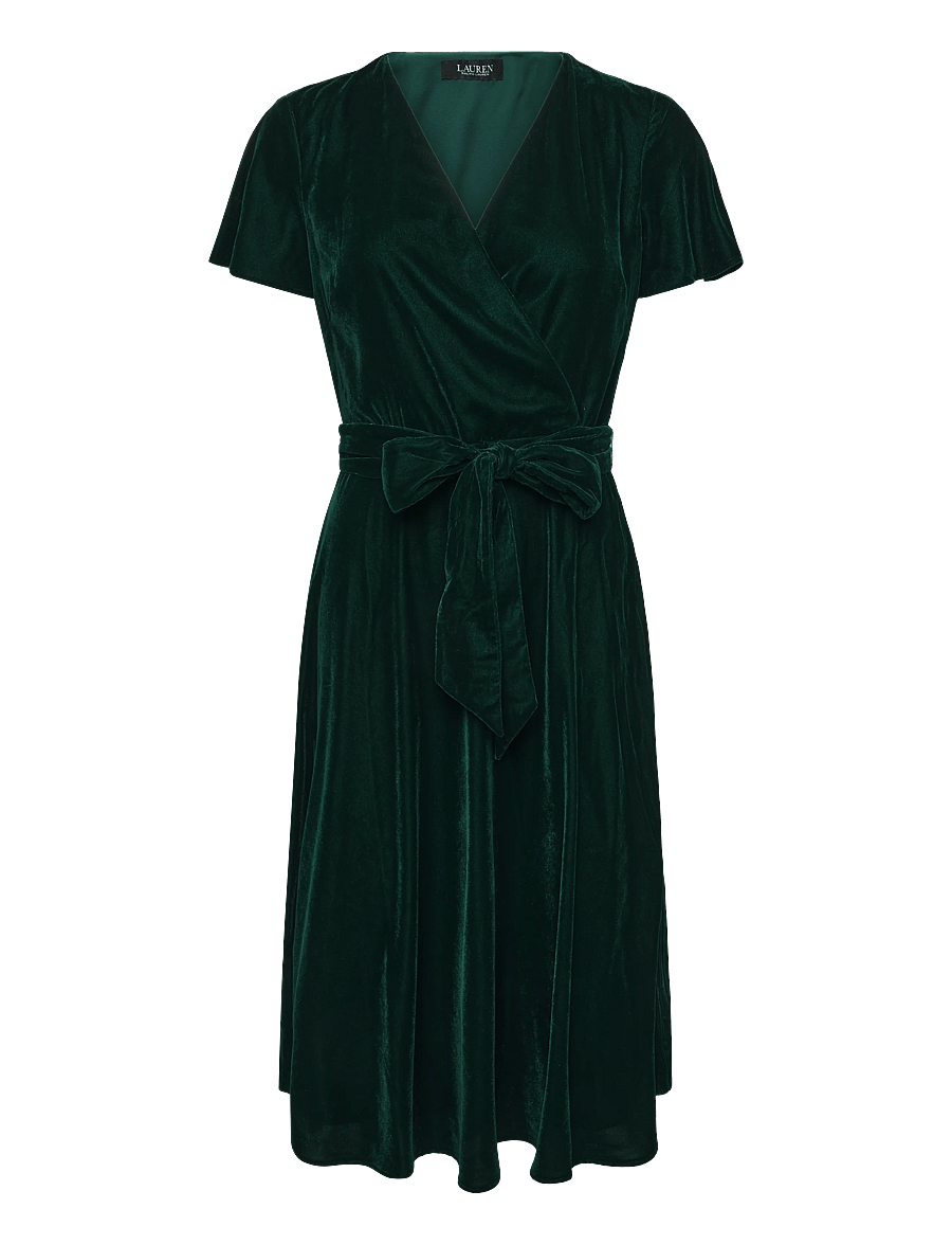 Lauren Ralph Lauren - Belted Velvet Surplice Dress - slå-om-kjoler - dark evergreen vl - 2