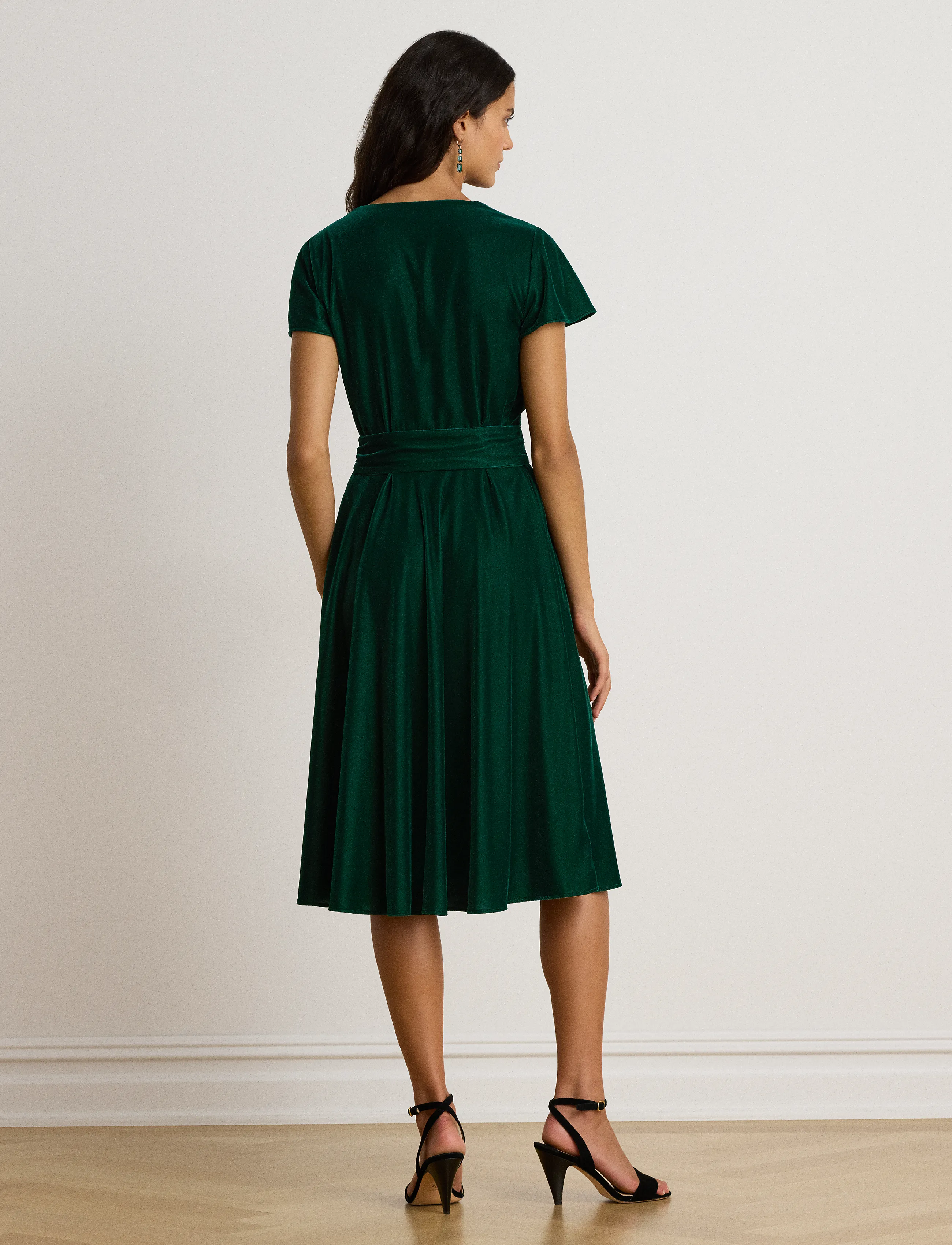 Lauren Ralph Lauren - Belted Velvet Surplice Dress - hõlmikkleidid - dark evergreen vl - 3