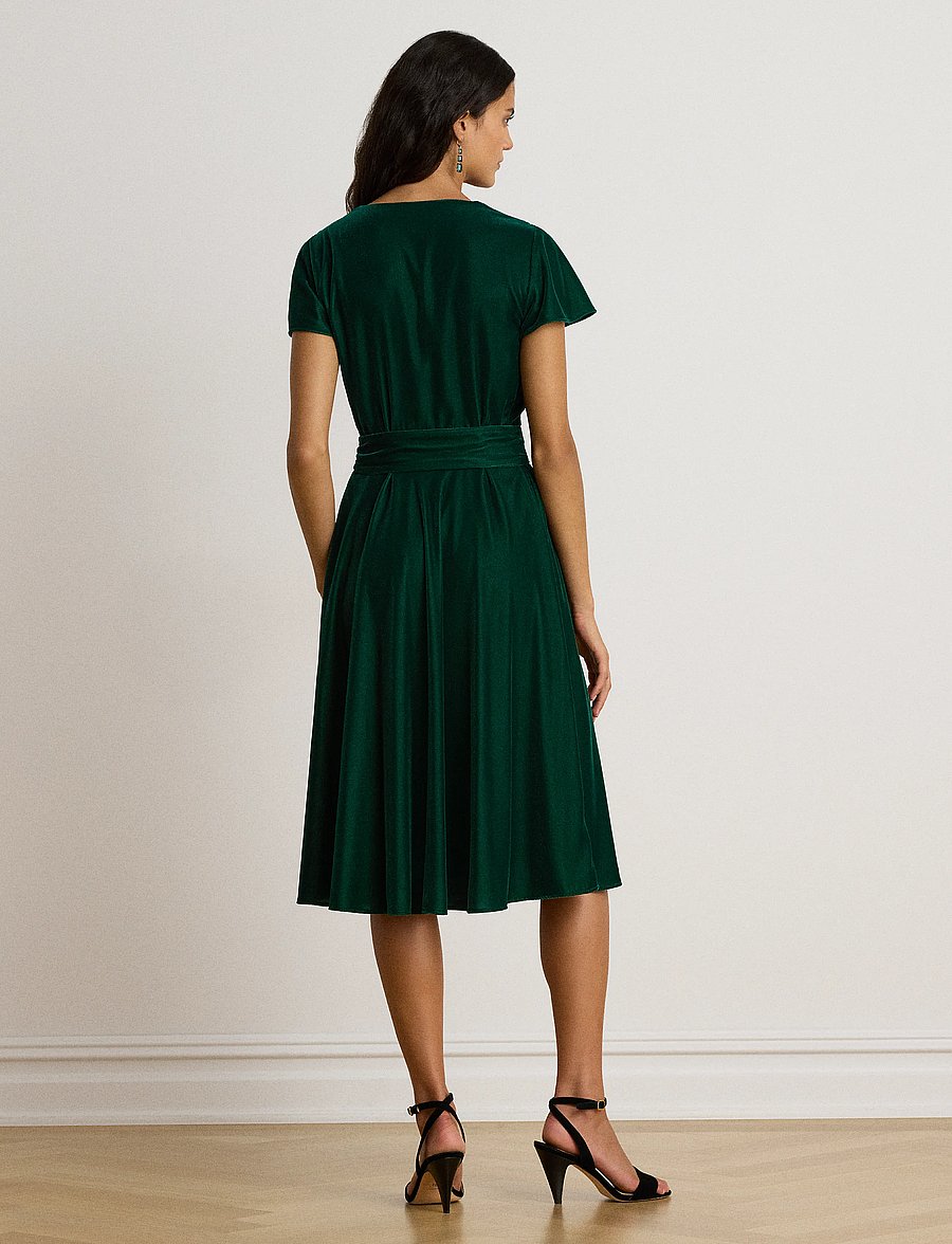 Lauren Ralph Lauren - Belted Velvet Surplice Dress - hõlmikkleidid - dark evergreen vl - 3