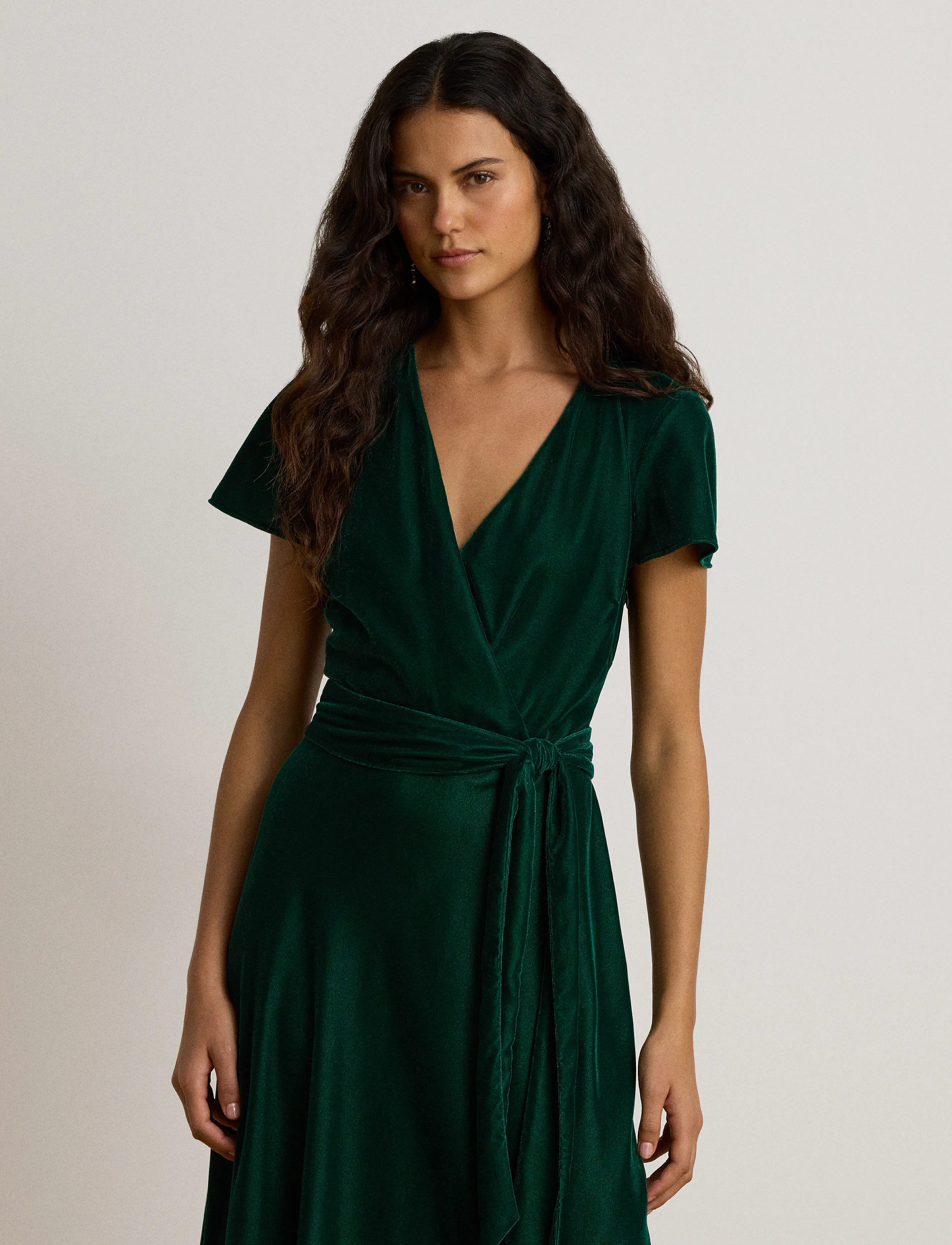 Lauren Ralph Lauren - Belted Velvet Surplice Dress - hõlmikkleidid - dark evergreen vl - 5