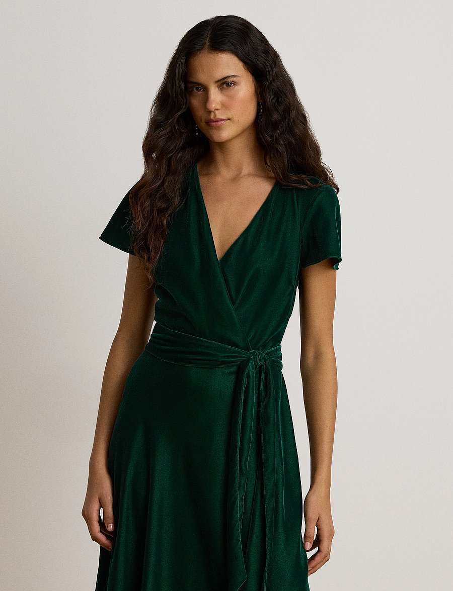 Lauren Ralph Lauren - Belted Velvet Surplice Dress - hõlmikkleidid - dark evergreen vl - 5