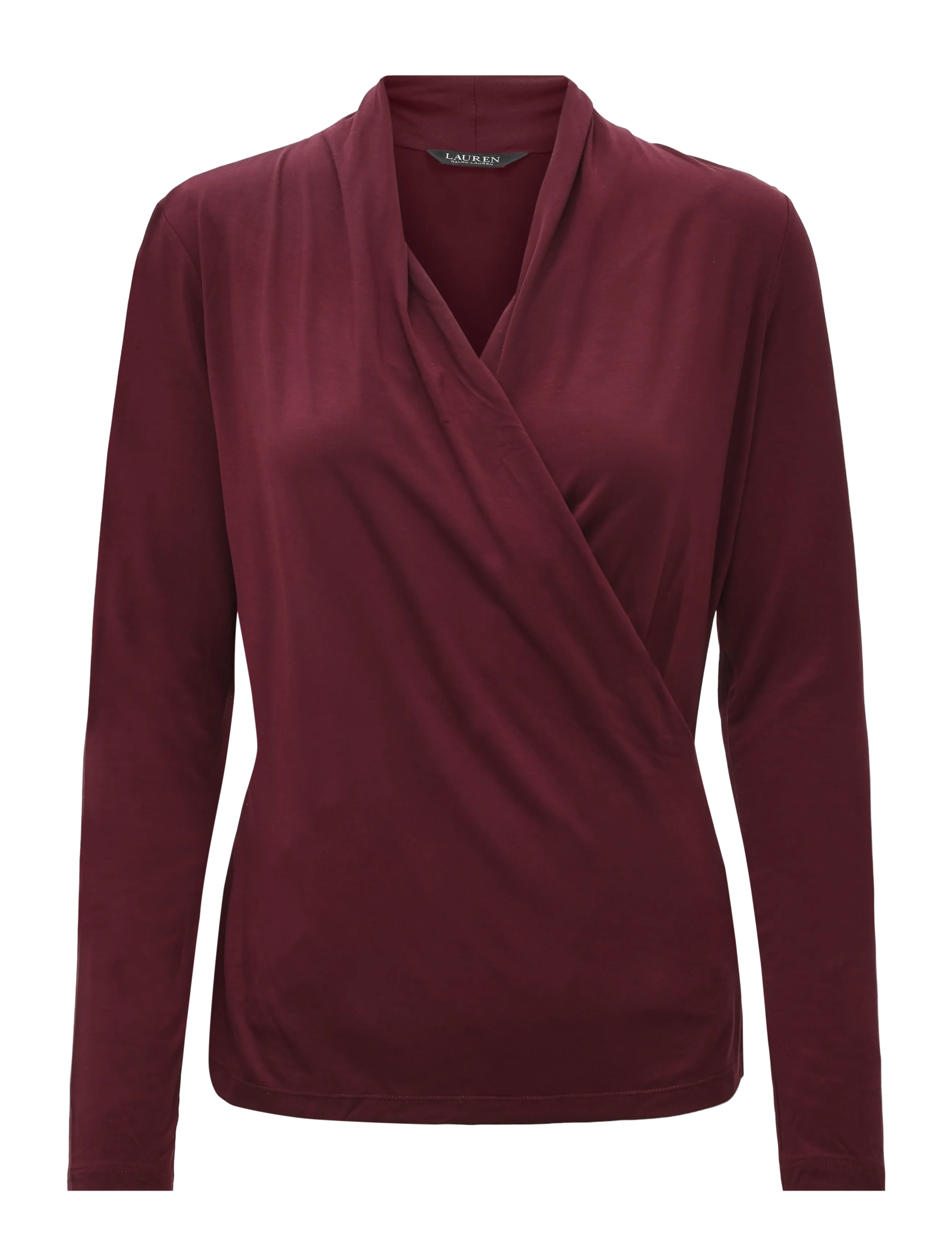 Lauren Ralph Lauren Stretch Jersey Surplice Top - T-shirts & Tops - DARK GARNET / burgundy