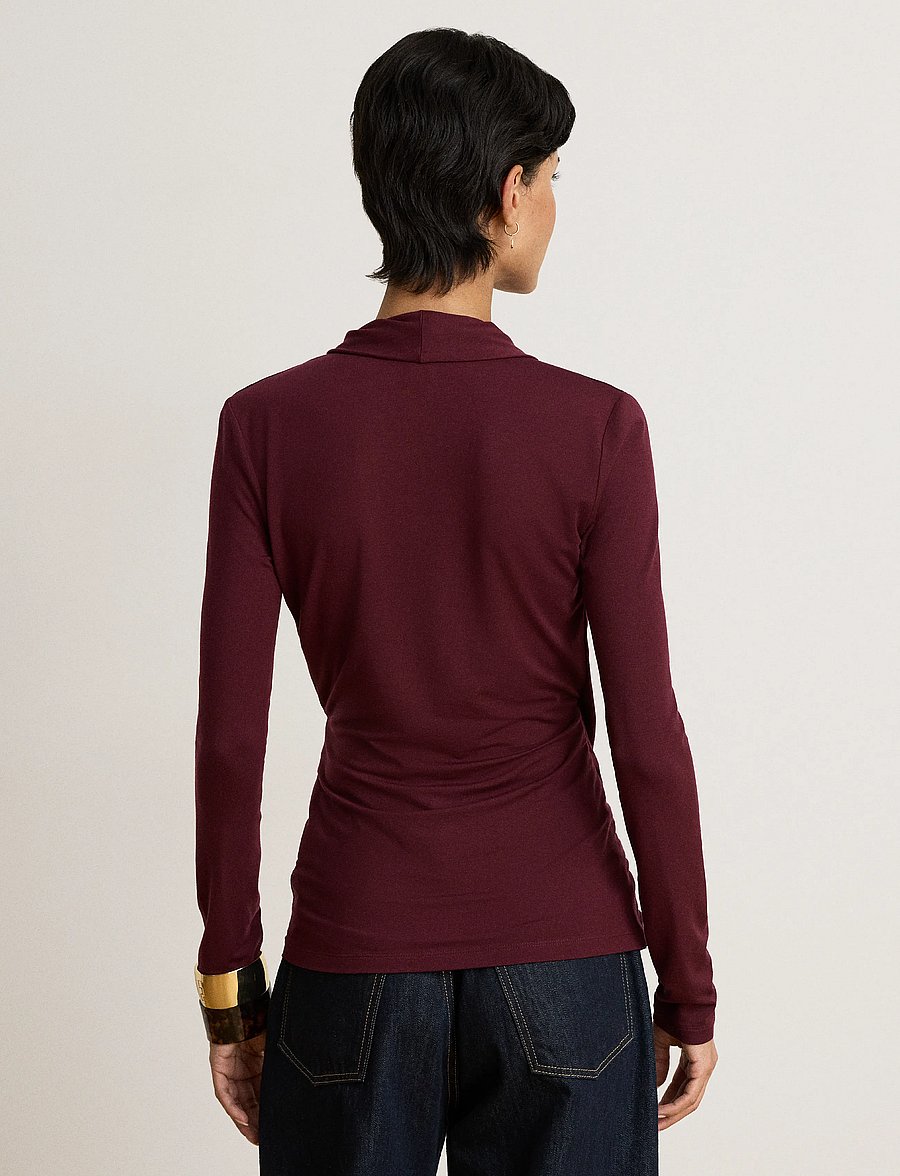 Lauren Ralph Lauren - Stretch Jersey Surplice Top - langärmlige tops - dark garnet - 3