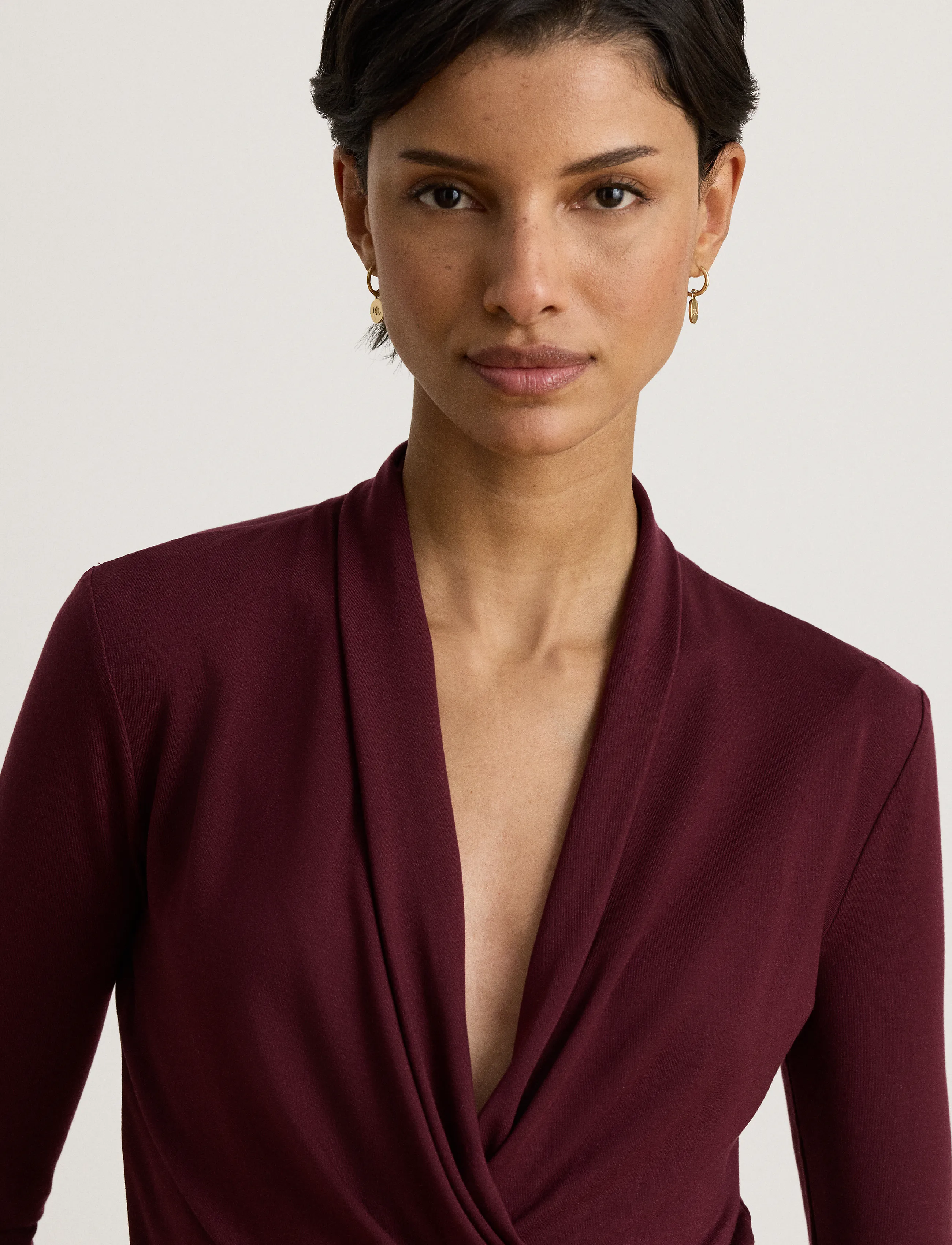 Lauren Ralph Lauren - Stretch Jersey Surplice Top - dark garnet - 4