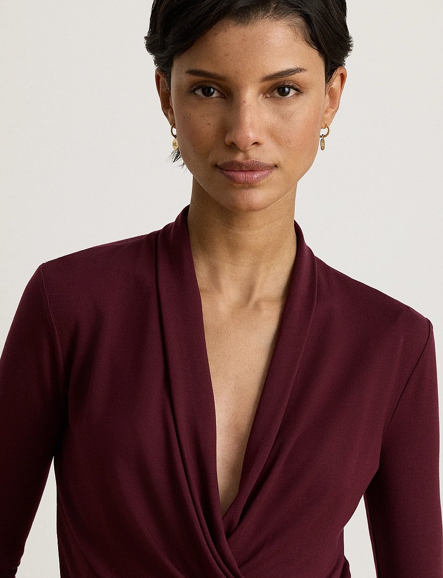 Lauren Ralph Lauren - Stretch Jersey Surplice Top - langärmlige tops - dark garnet - 4