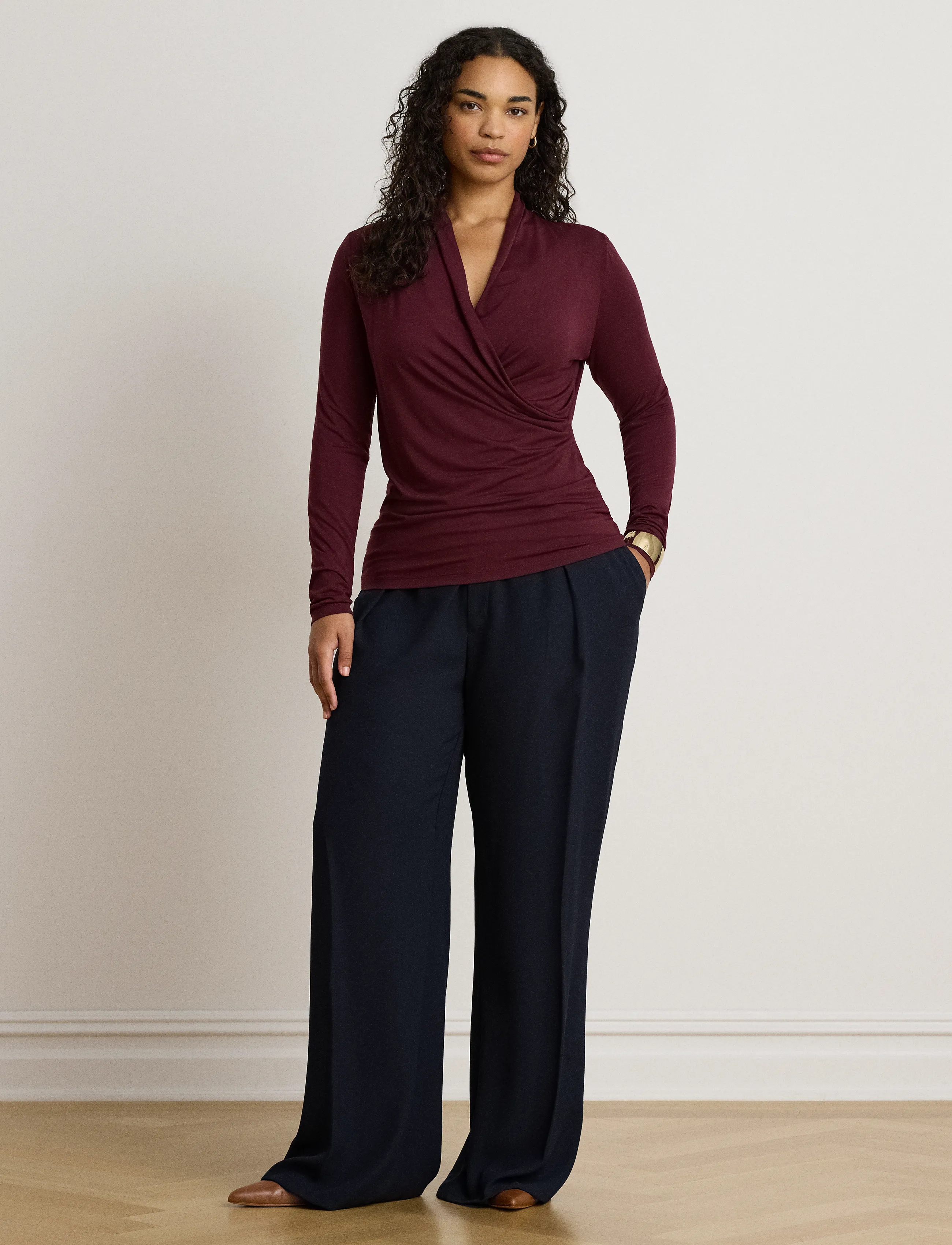 Lauren Ralph Lauren - Stretch Jersey Surplice Top - dark garnet - 5
