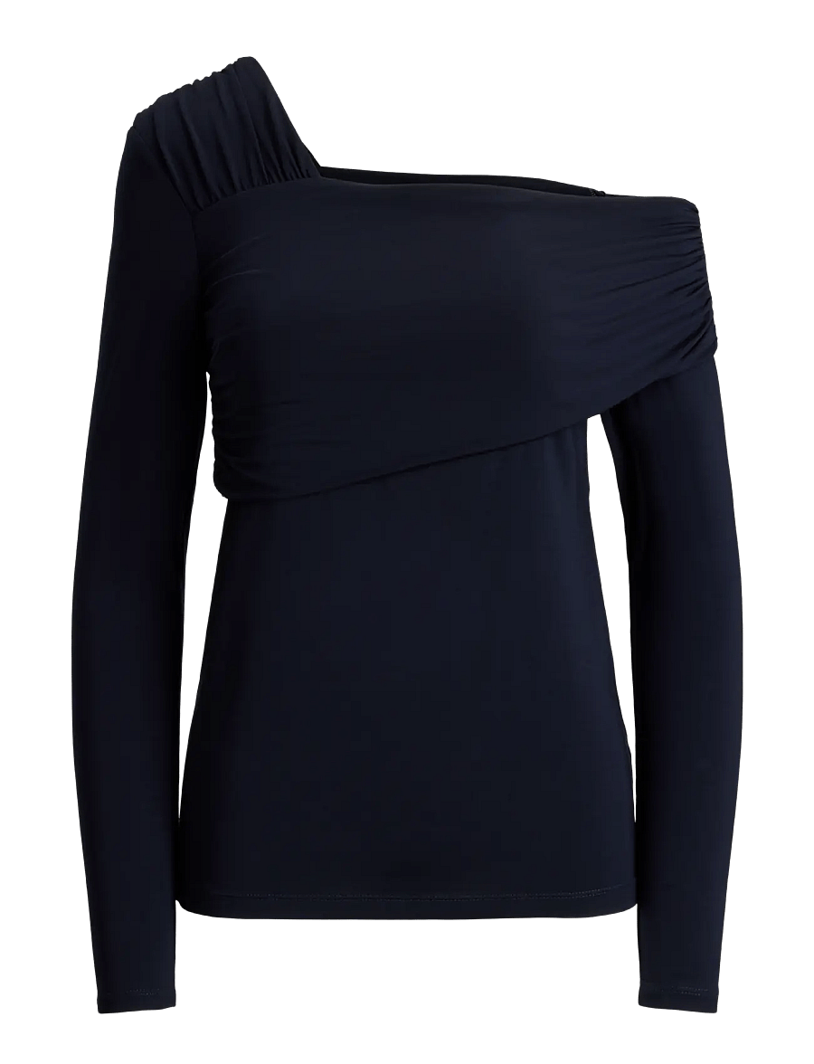 Lauren Ralph Lauren - Jersey Asymmetrical One-Shoulder Top - pikkade varrukatega topid - lauren navy - 1