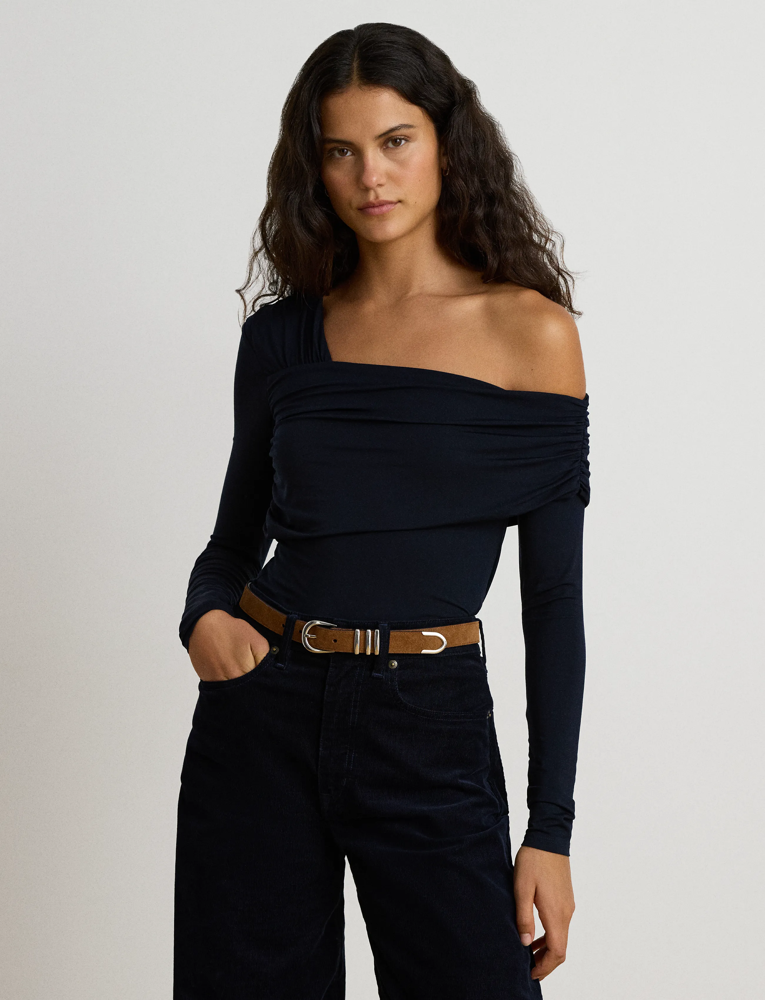 Lauren Ralph Lauren Jersey Asymmetrical One-Shoulder Top - T-shirts & Toppar - LAUREN NAVY / navy