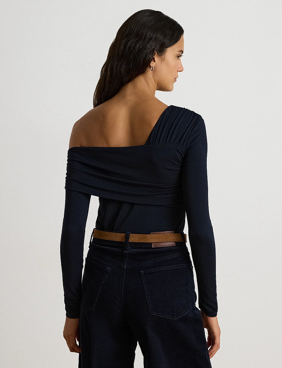 Lauren Ralph Lauren - Jersey Asymmetrical One-Shoulder Top - pikkade varrukatega topid - lauren navy - 2