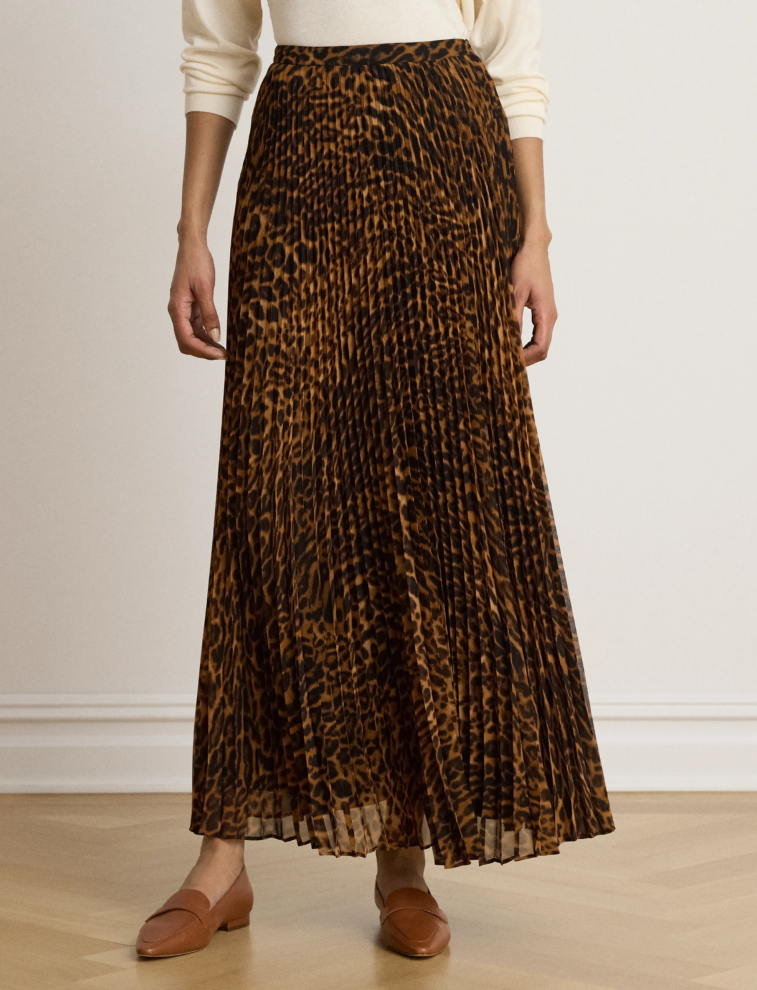 Lauren Ralph Lauren - Ocelot-Print Pleated Chiffon Skirt - pleated skirts - tan multi - 1