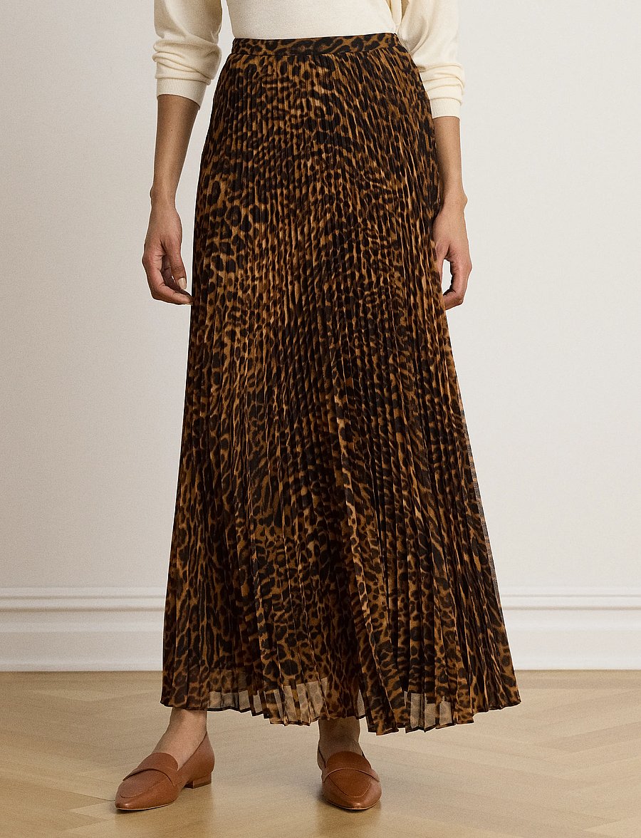 Lauren Ralph Lauren - Ocelot-Print Pleated Chiffon Skirt - pleated skirts - tan multi - 1