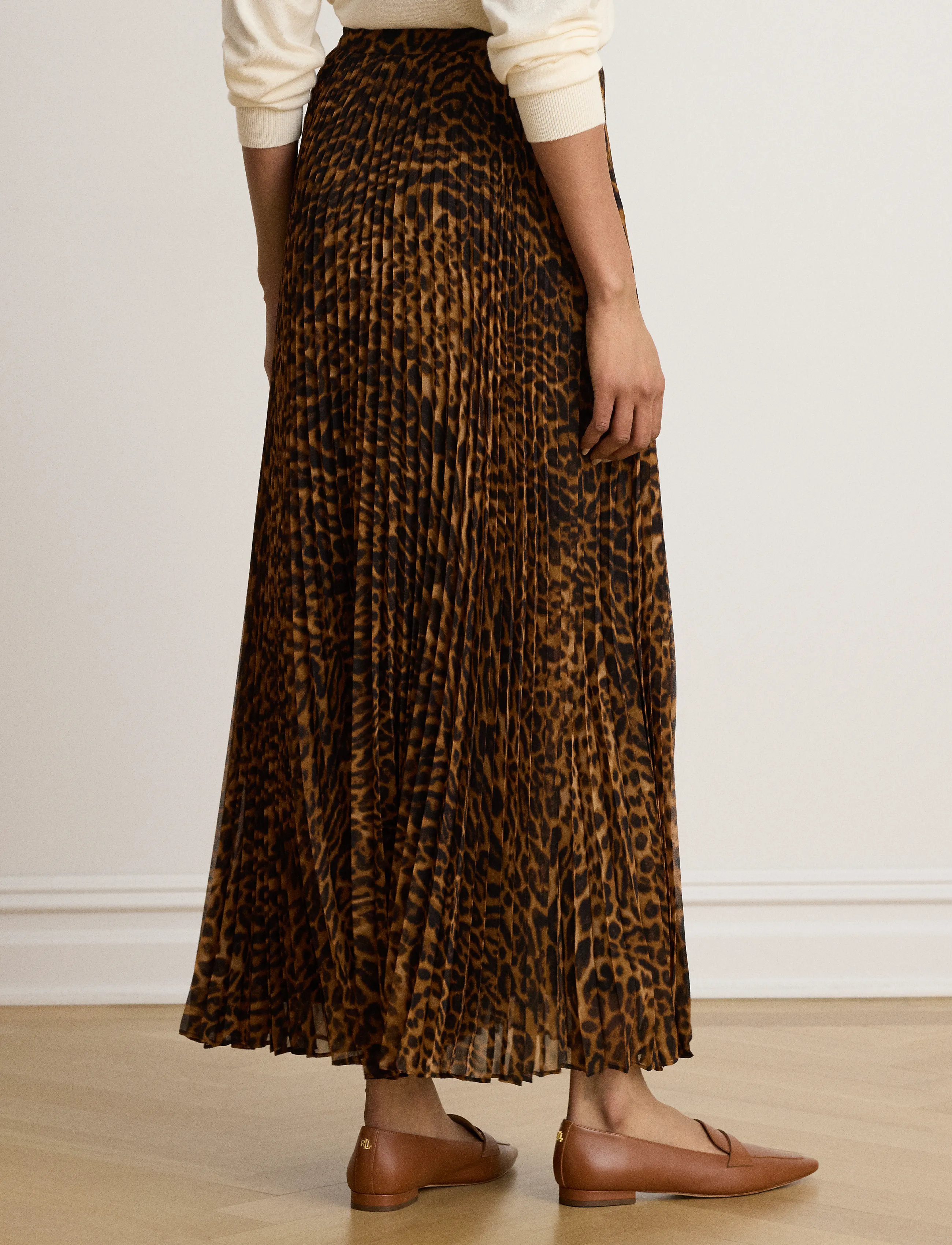 Lauren Ralph Lauren - Ocelot-Print Pleated Chiffon Skirt - pleated skirts - tan multi - 3