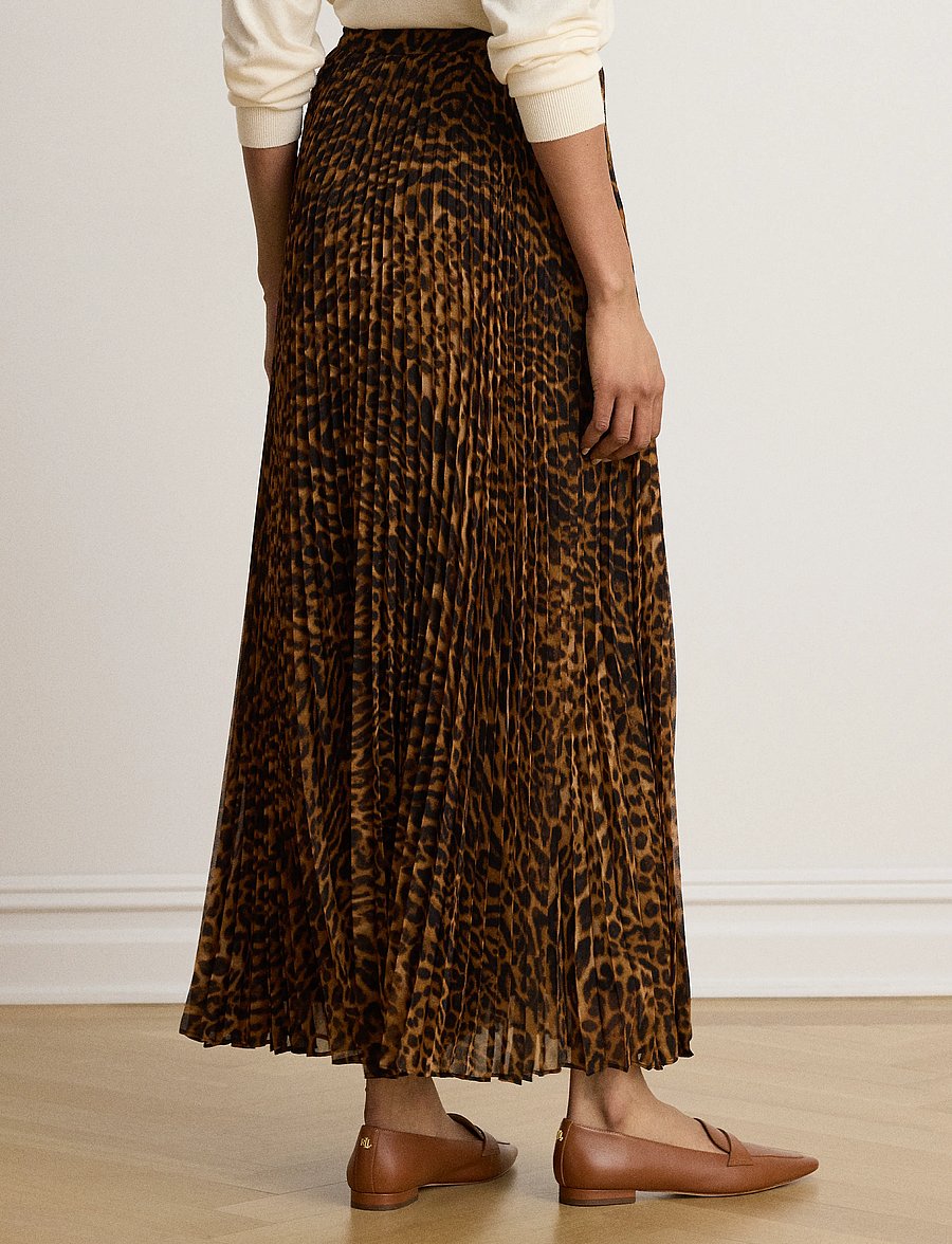 Lauren Ralph Lauren - Ocelot-Print Pleated Chiffon Skirt - pleated skirts - tan multi - 3