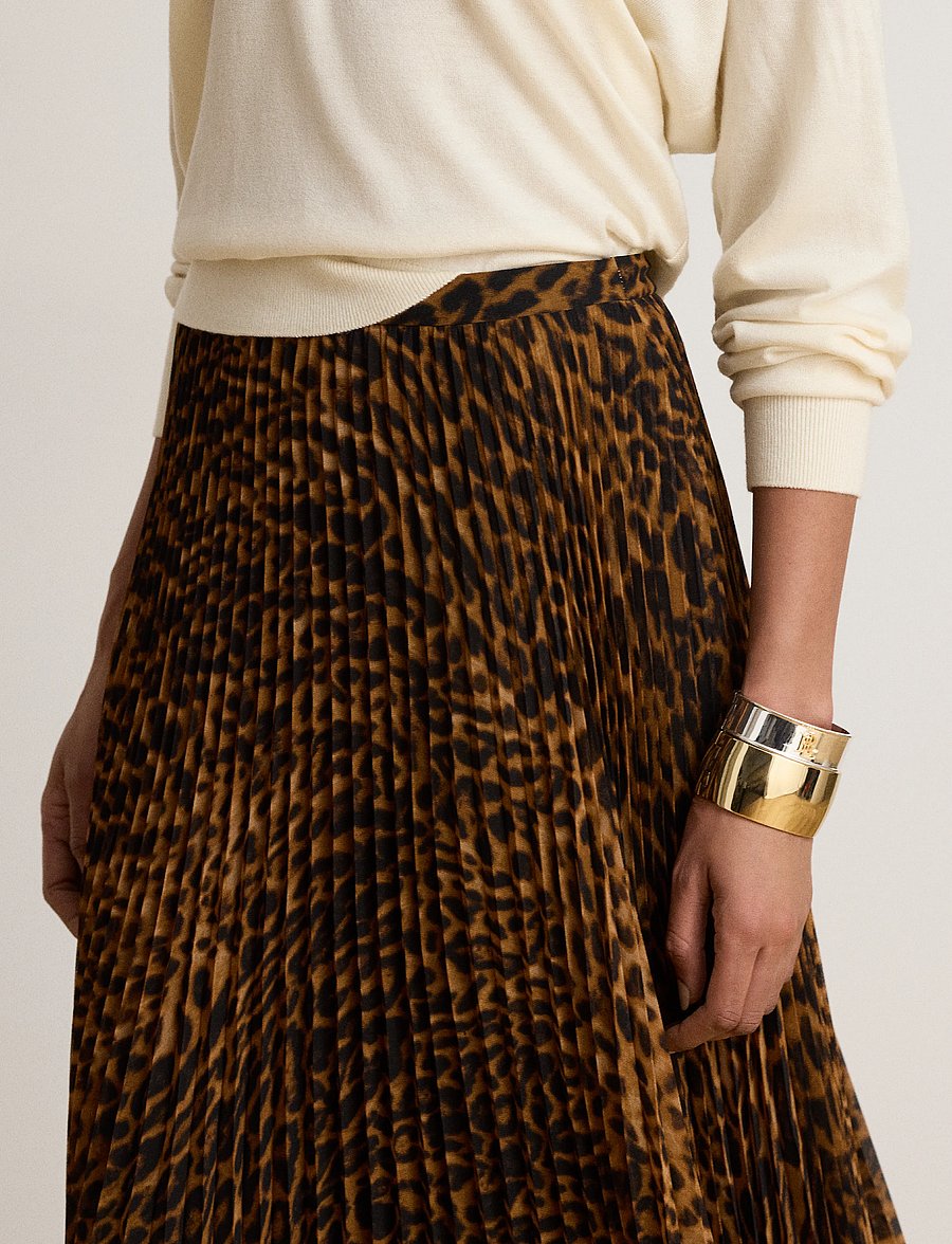 Lauren Ralph Lauren - Ocelot-Print Pleated Chiffon Skirt - pleated skirts - tan multi - 4